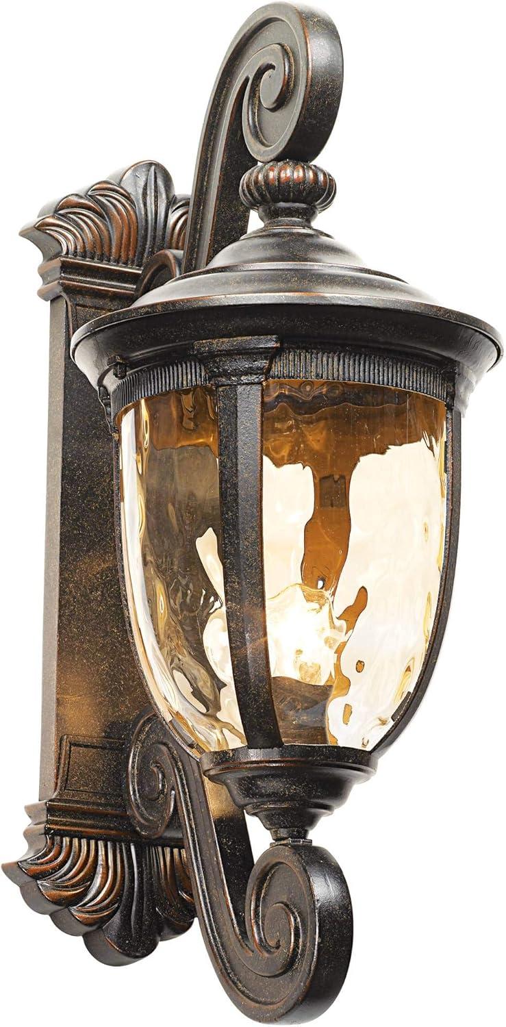 Bellagio Traditional Bronze Outdoor Wall Light with Champagne Hammered Glass