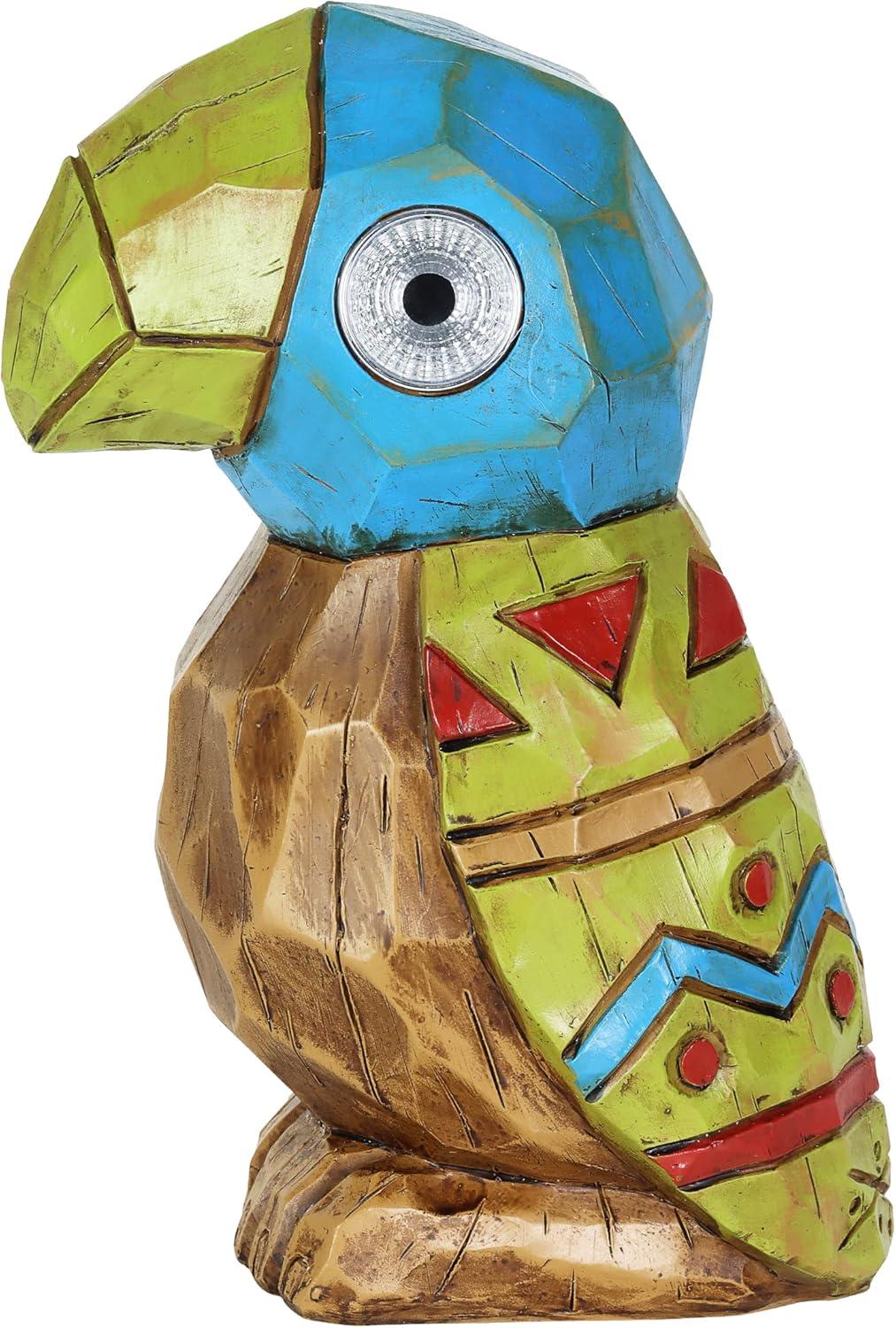 Solar Tiki Parrot Garden Statue with LED Eyes, 10 Inches