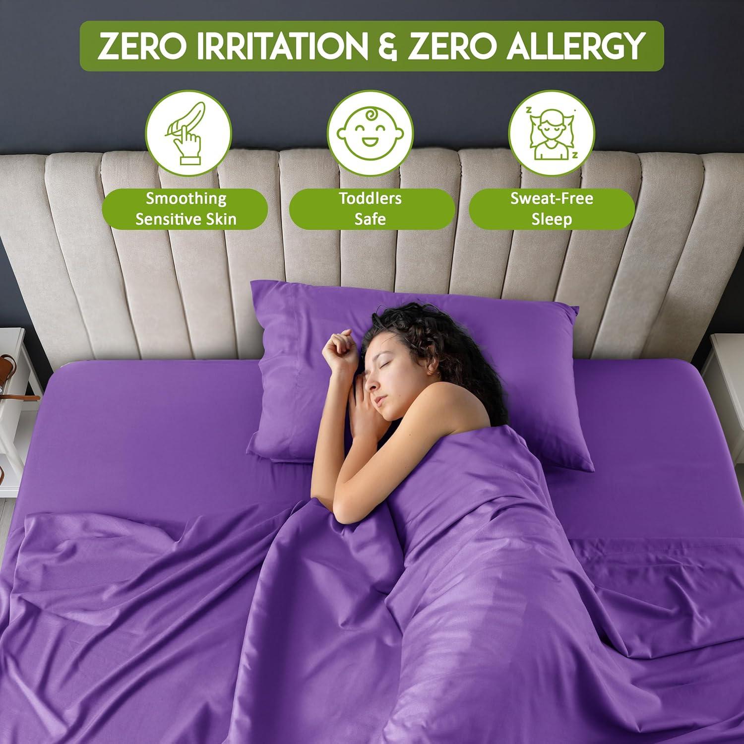 Twin 3 PC Piece Rayon From Bamboo Sheets Solid Deep Pocket Sheet Set - Purple