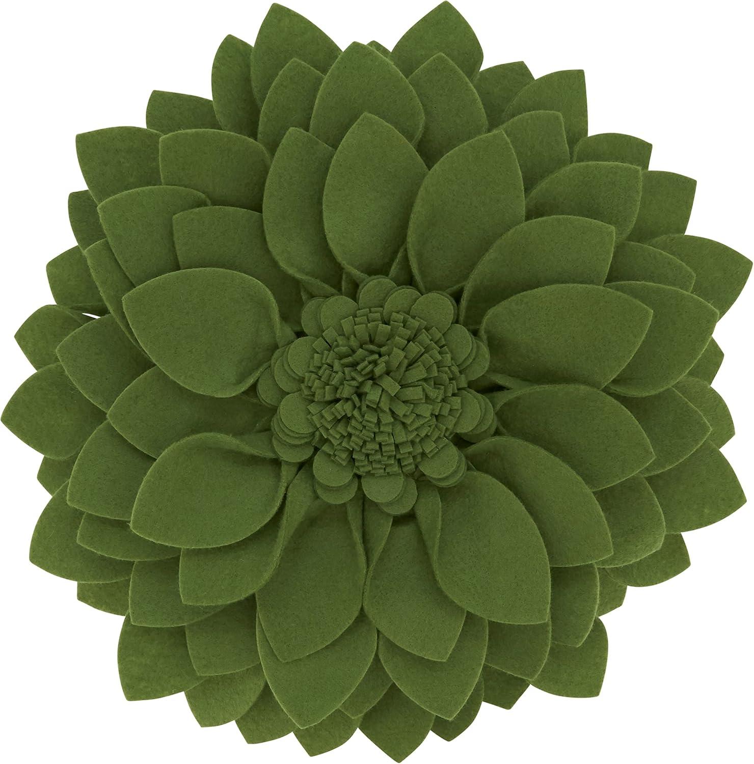 Green Round Felt Flower Throw Pillow