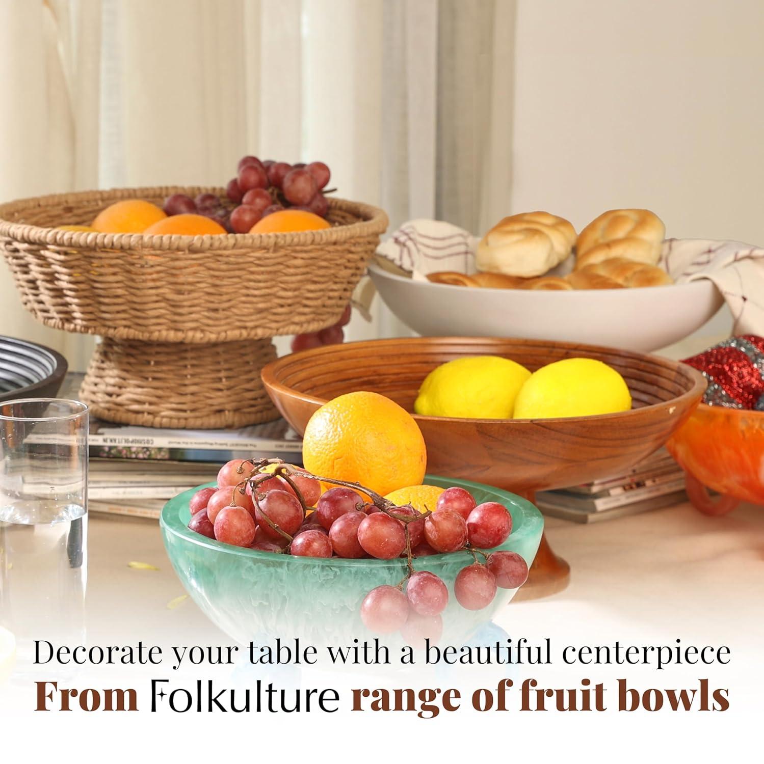 White Round Mango Wood Fruit Bowl for Serving and Decor