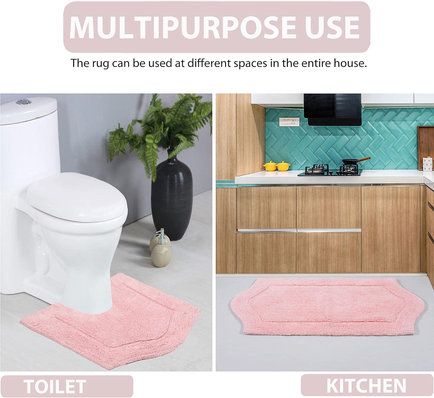 Pink Cotton Tufted Non-Slip Bath Rug Set