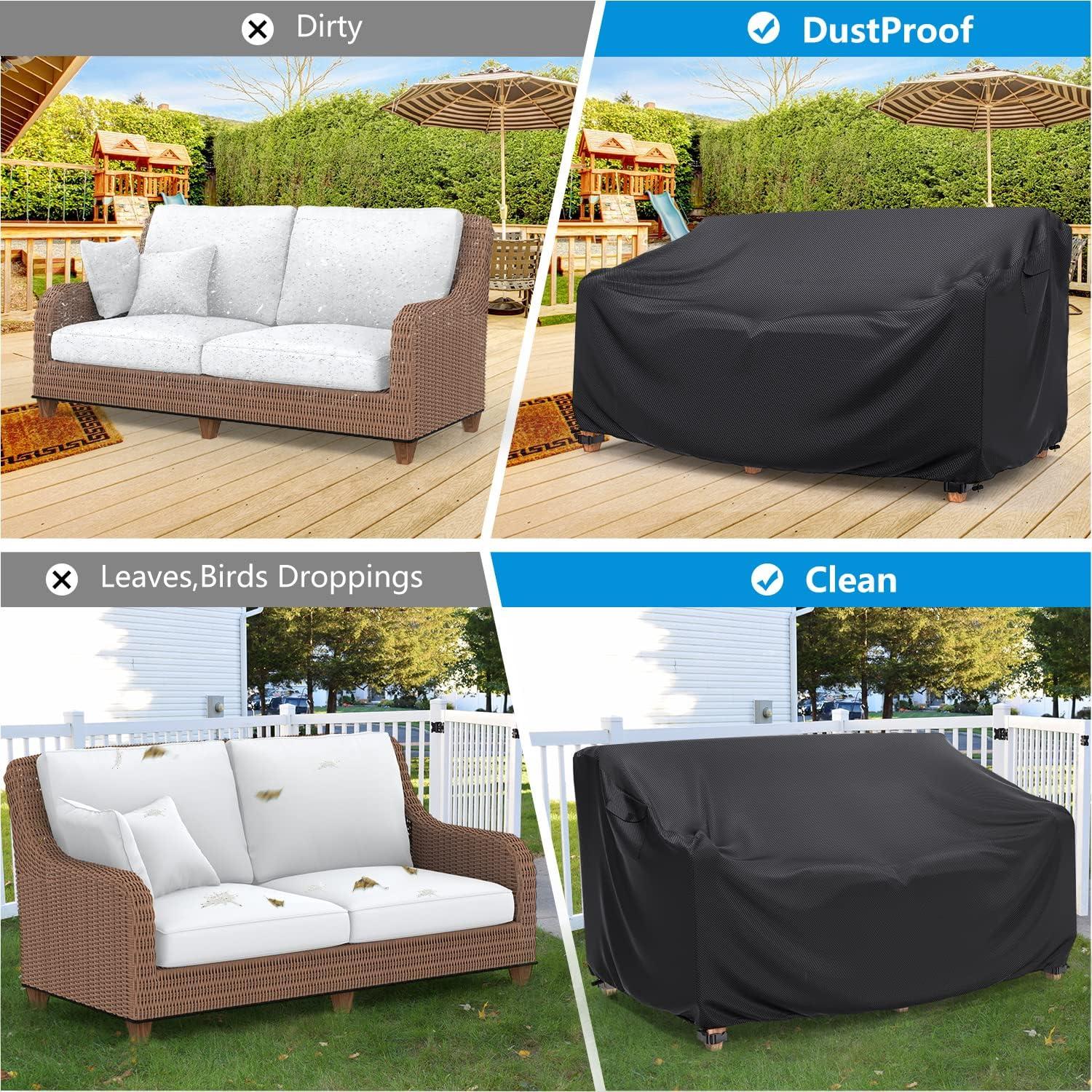 Heavy Duty Black Waterproof Outdoor Sofa Cover with Handles