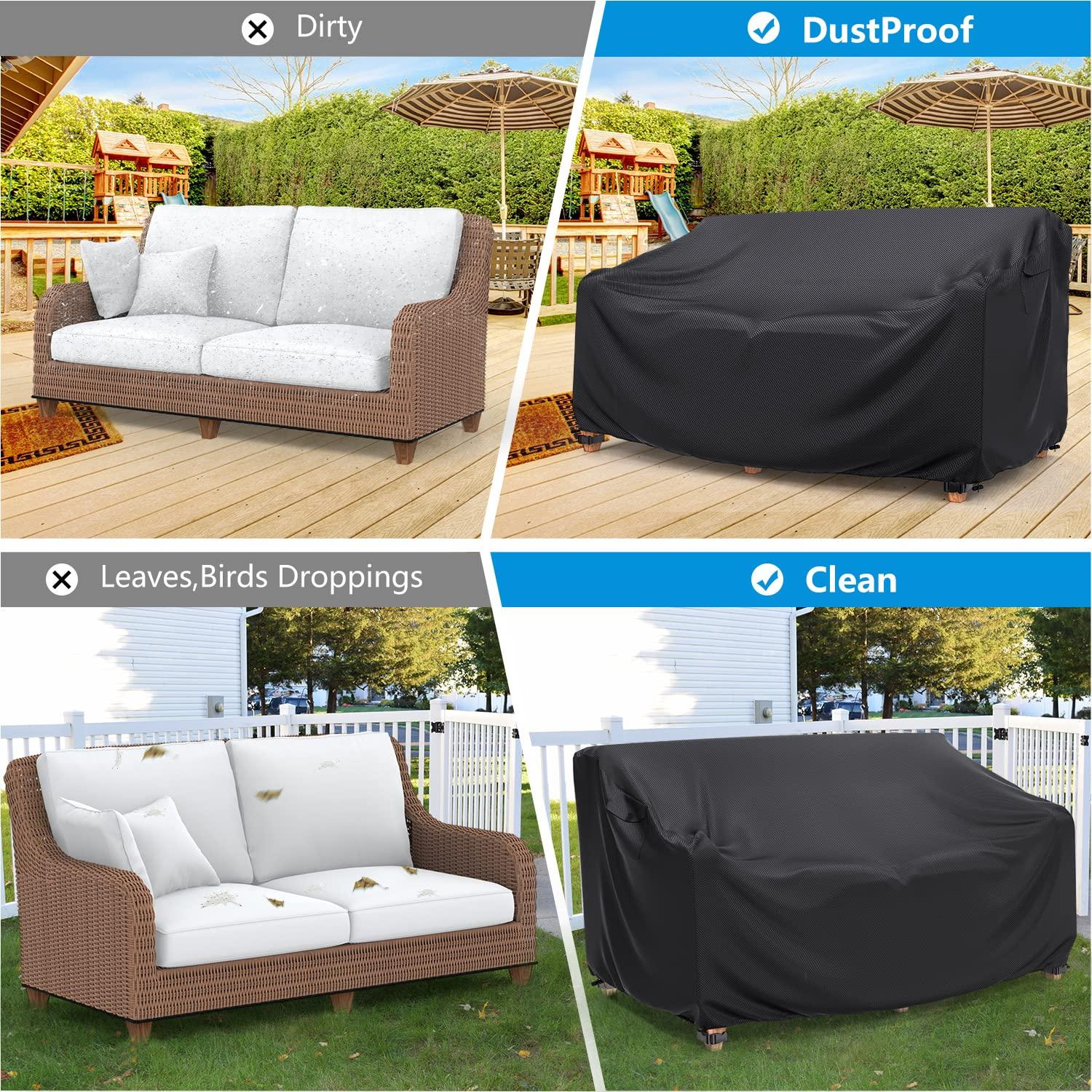 Mrrihand Heavy Duty Patio Sofa Cover Waterproof, 2-Seater Outdoor Sofa Loveseat Cover, Outdoor Patio Furniture Cover with Air Vent and Handles, 60" W×34" D×30" H, Black