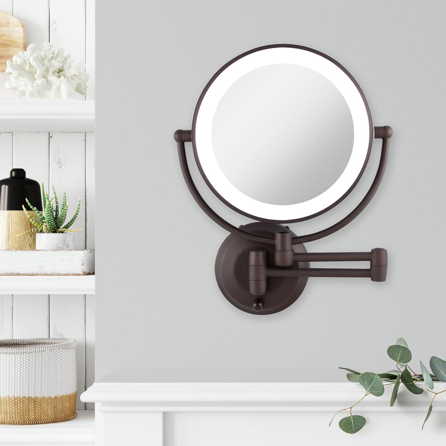 Oil-Rubbed Bronze Round LED Wall Mounted Magnifying Mirror