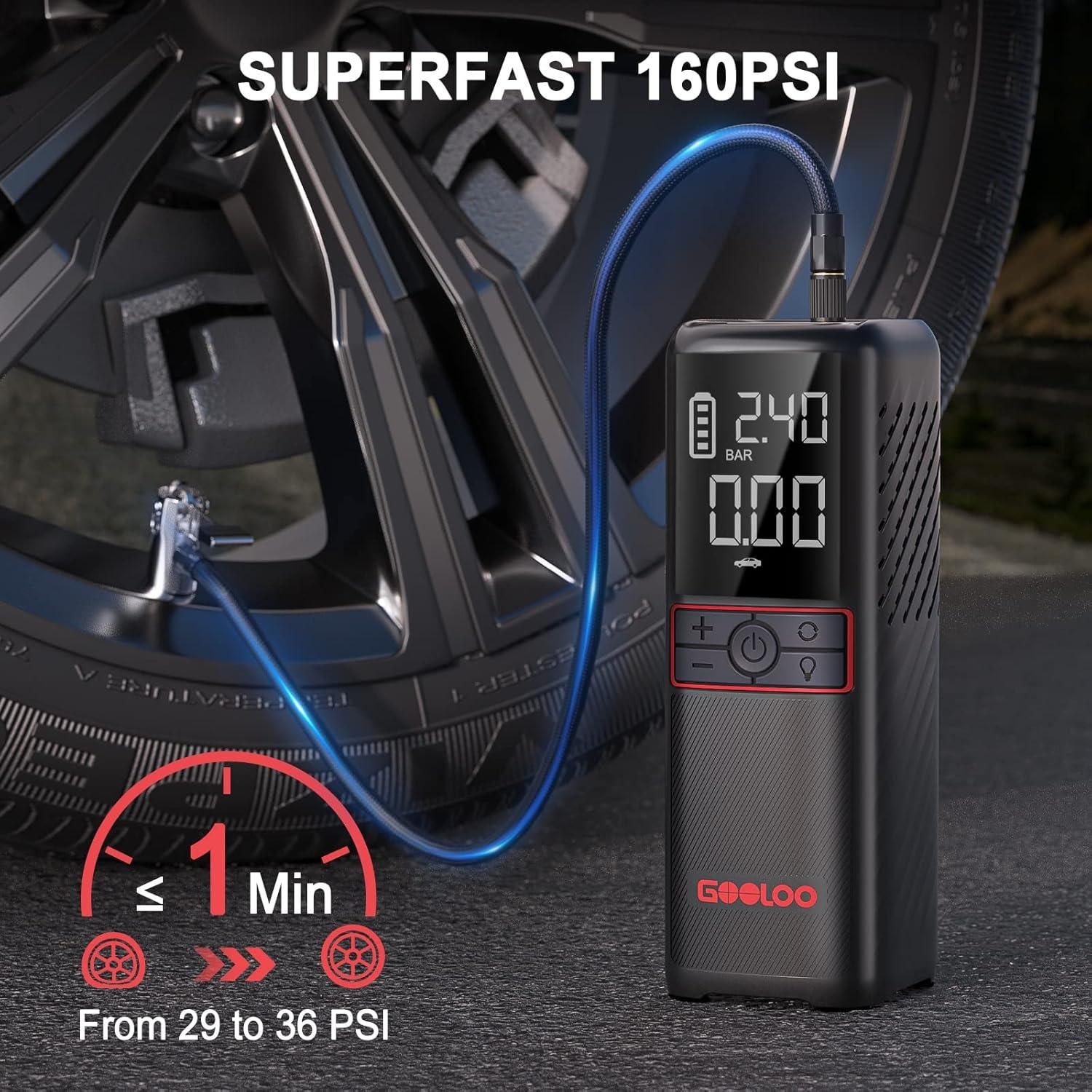 Black Cordless Electric Air Compressor with LED Display