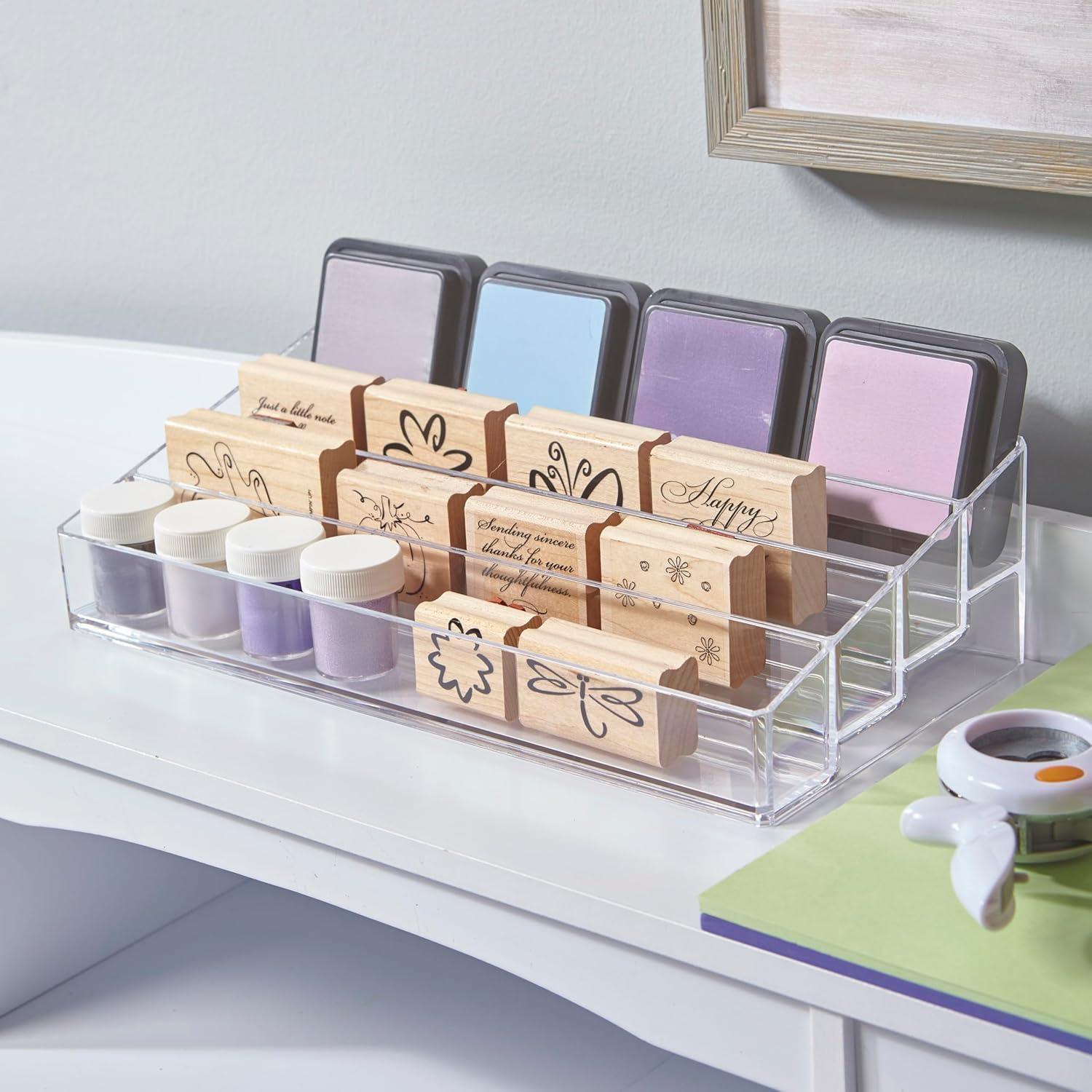 STORi Multi-Level Nail Polish Bottle Holder | Clear Plastic Organizer Rack for up to 40 Nail Polish Bottles, Rectangular 4 Tiered Vanity Display Stand for Makeup and Eyeshadow Palettes | Made in USA