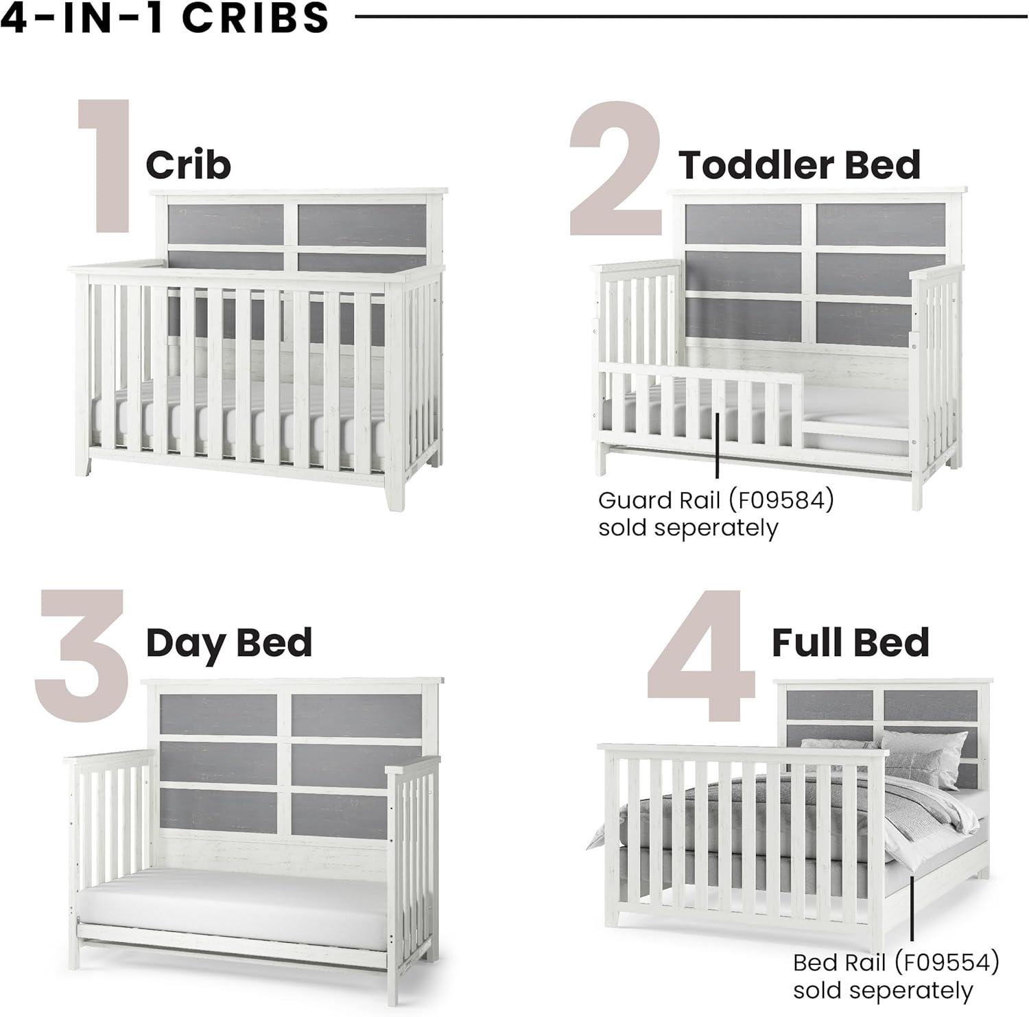 Child Craft Ocean Grove Crib and Dresser Nursery Set, 2-Piece, Includes 4-in-1 Convertible Crib and 6-Drawer Dresser, Grows with Your Baby (White/Gray)