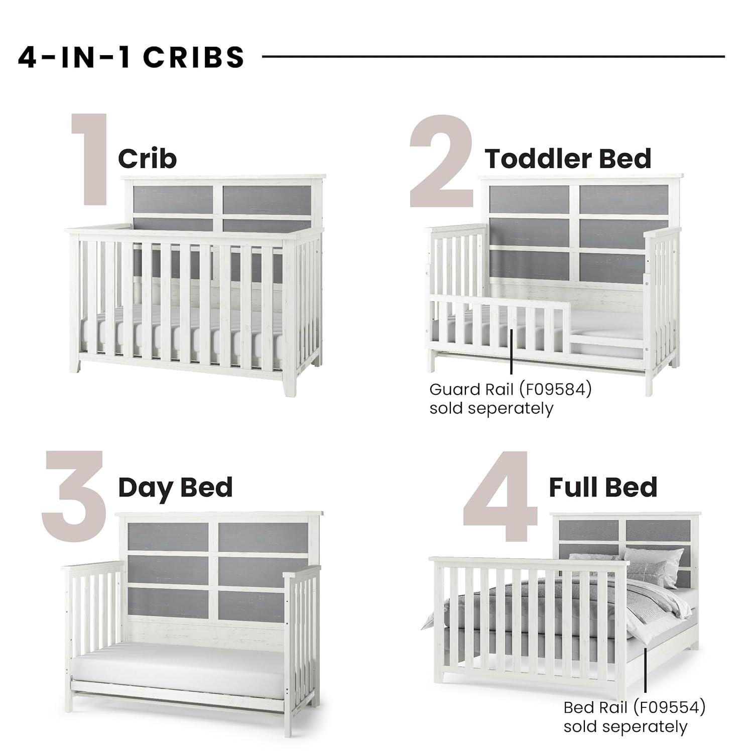 Child Craft Ocean Grove Crib and Dresser Nursery Set, 2-Piece, Includes 4-in-1 Convertible Crib and 6-Drawer Dresser, Grows with Your Baby (White/Gray)