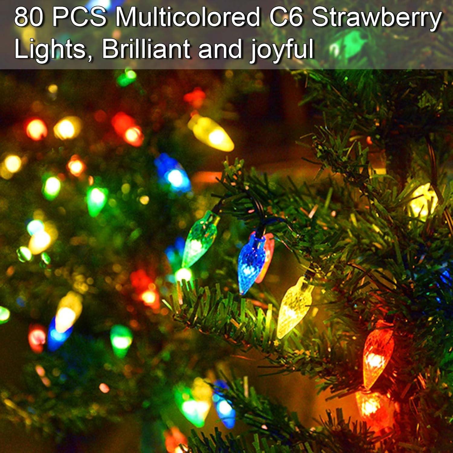 Homeleo 4 Set Solar Christmas Tree w/ 80pcs C6 LED Christmas Lights for Outdoor Christmas Decorations,Solar Powered Prelit Small Christmas Tree for Holiday Outside Pathway Garden Yard Decor C42