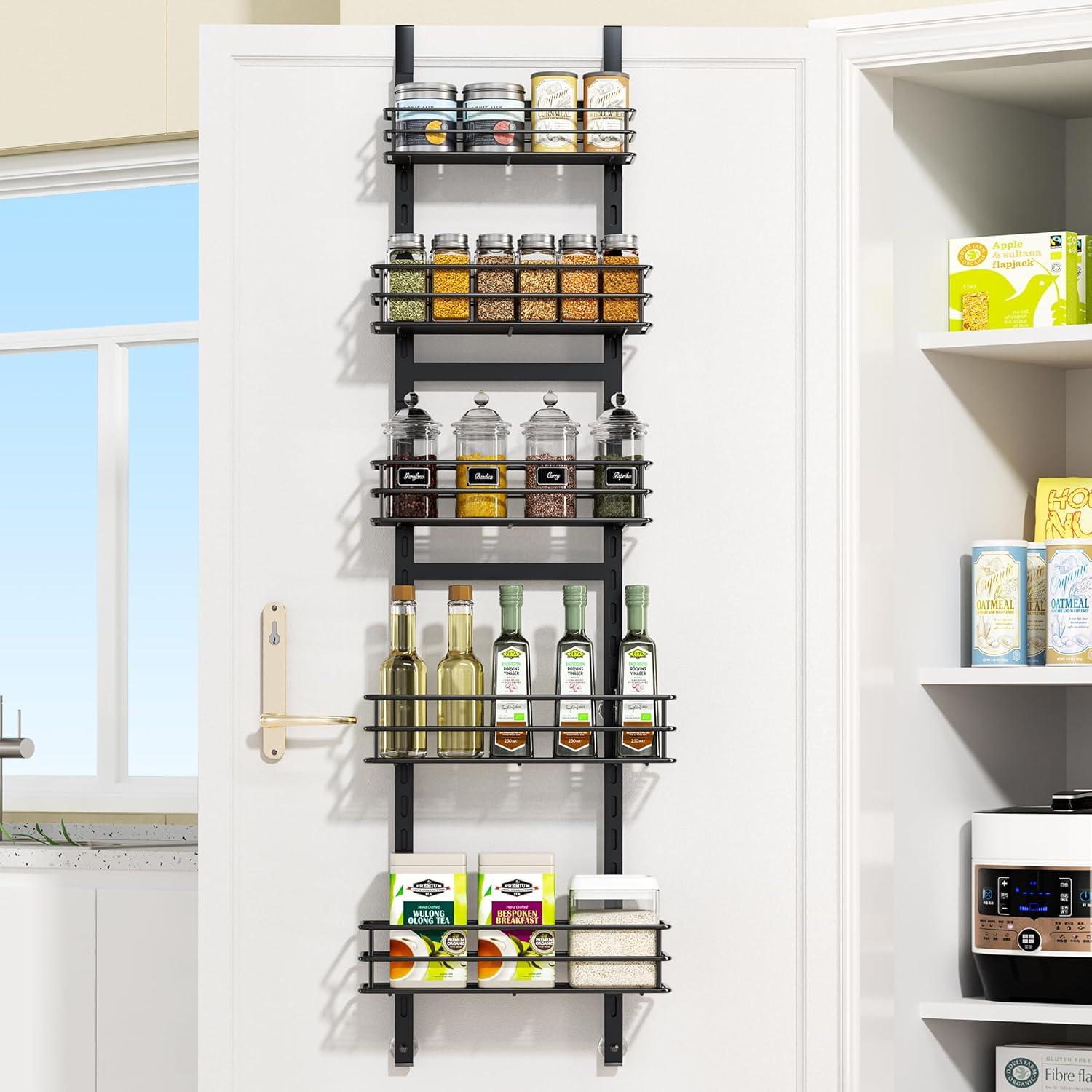 Black Metal 5-Tier Adjustable Over-the-Door Pantry Organizer