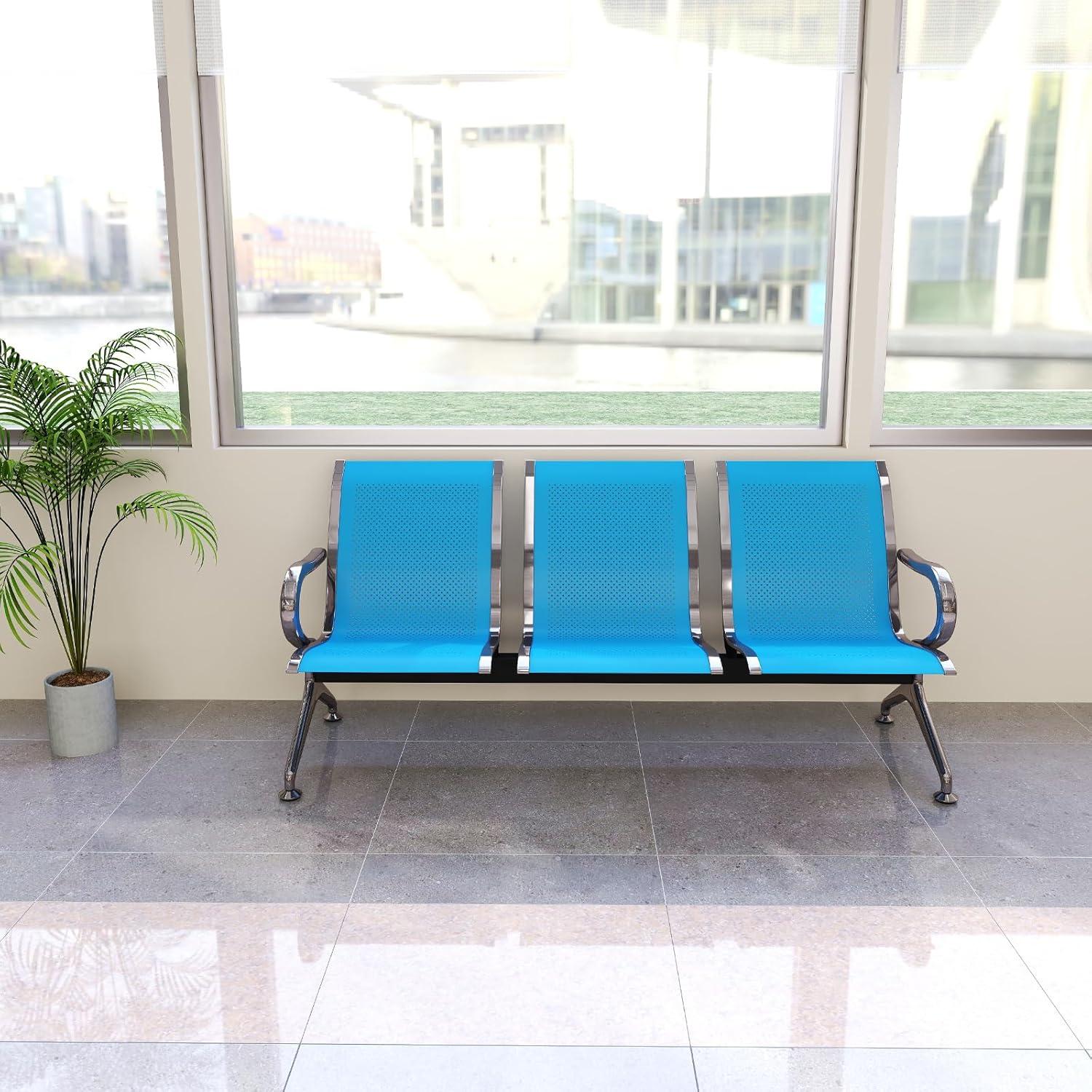 Kinbor Sillas de Sala de Espera, Sillas de Recepción de 3 Asientos, Muebles de Oficina para Invitados, Asientos para Banco de Aeropuerto, Hospital, Negro