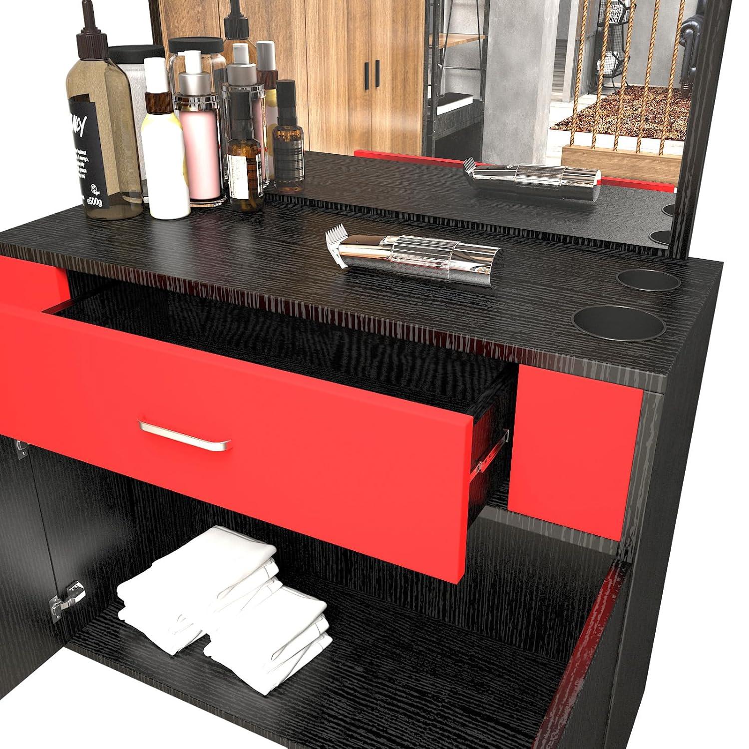 Artist Hand Wall Mount Salon Barber Station Styling Beauty Spa with Mirror, Left Shelf (Black)