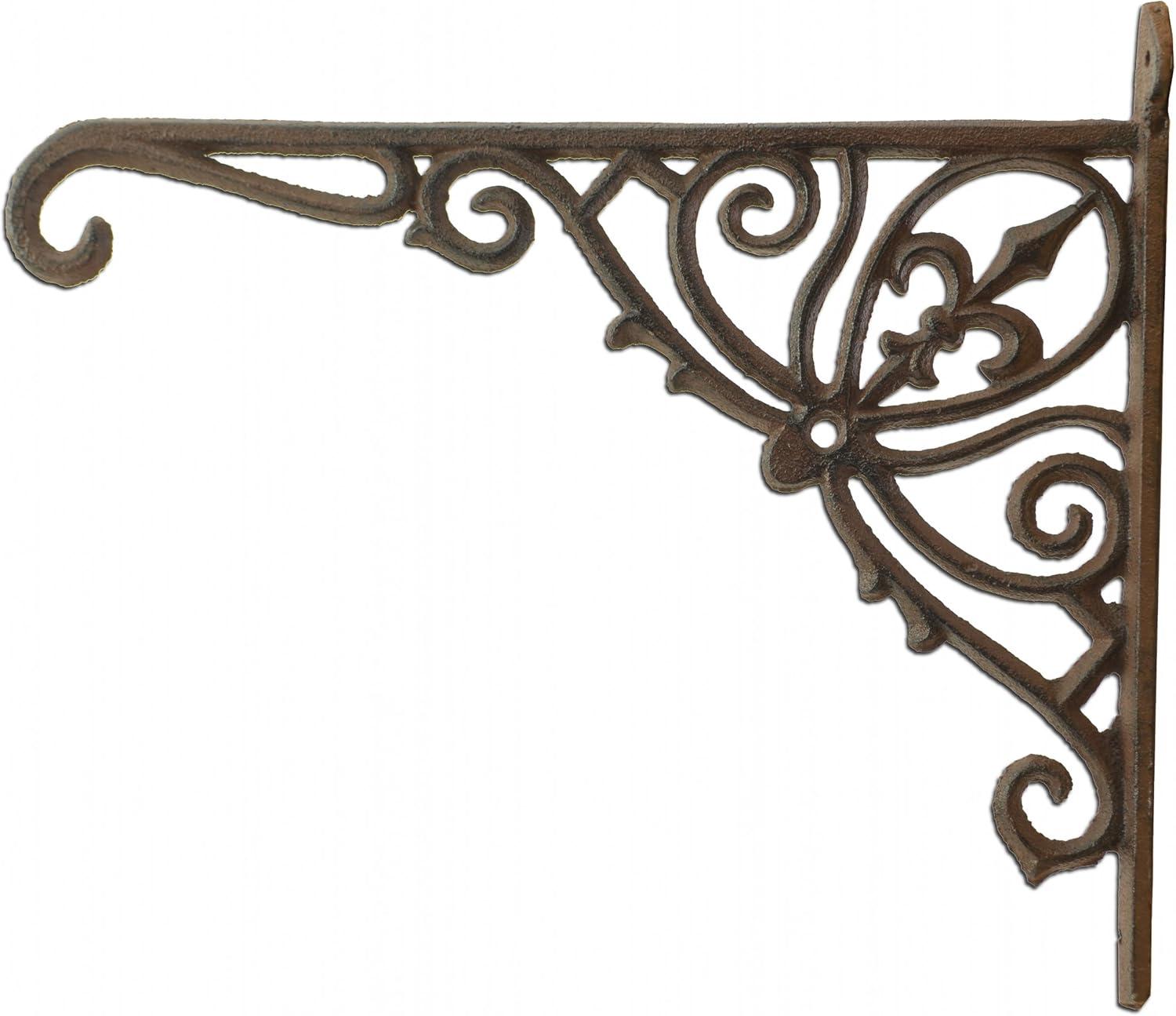 Cast Iron Plant Hanger - Ornate Fleur De Lis - Rust Brown Color - 12" Deep