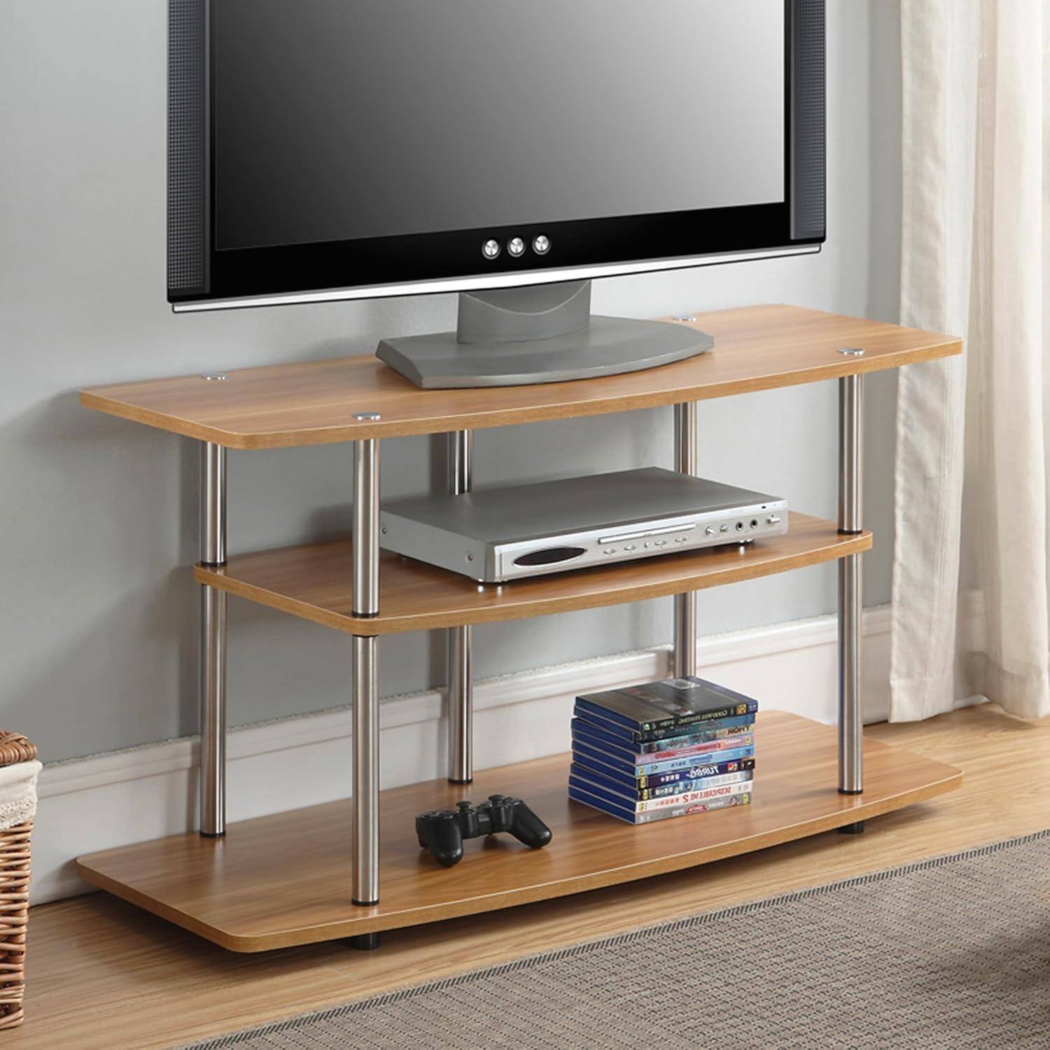 Convenience Concepts Designs2Go No Tools 3 Tier Wide TV Stand for TVs up to 46", Light Oak