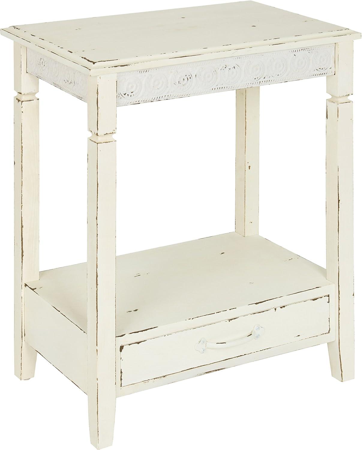 Cottage Charm White Wood Side Table with Storage, 29.91x19.35 in