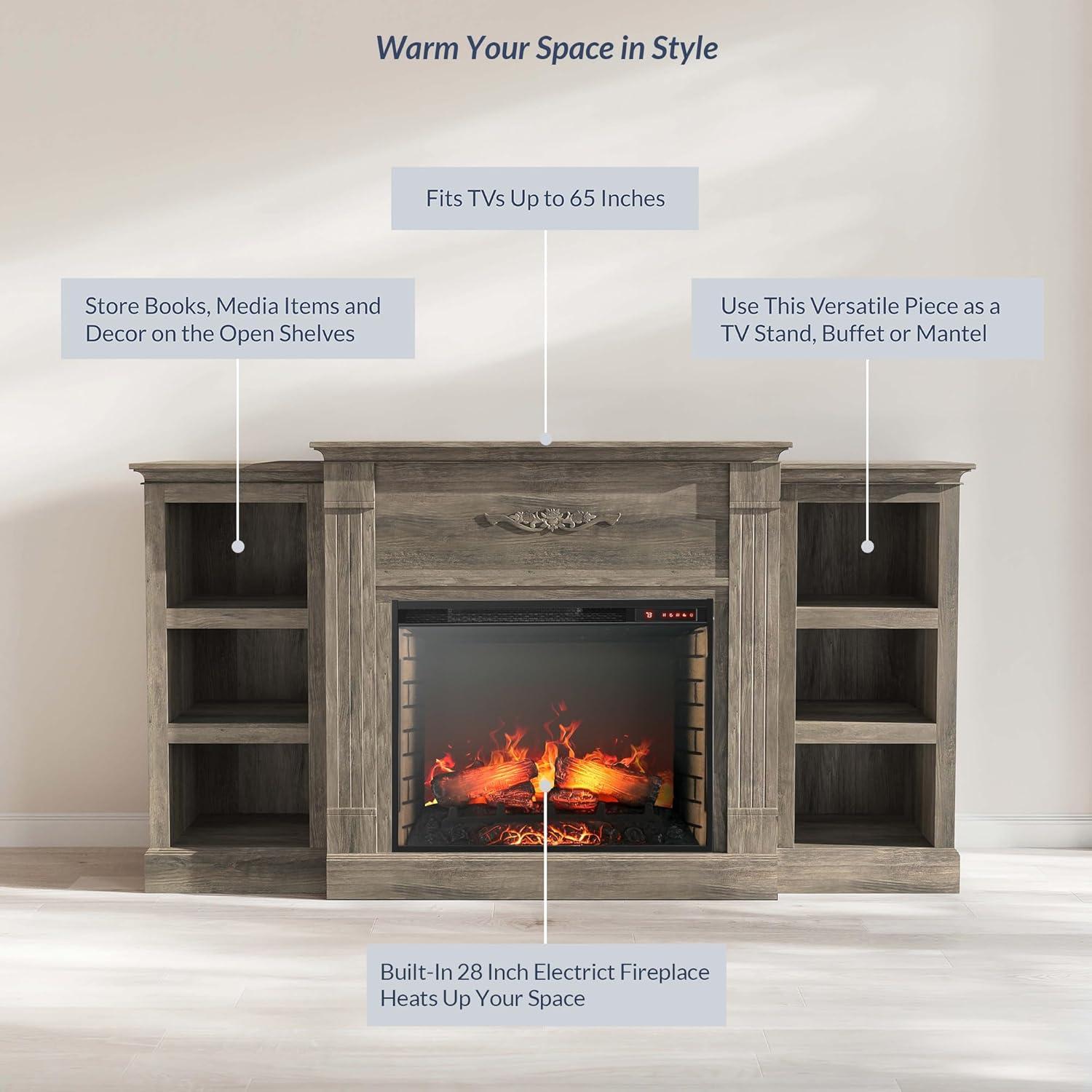 Modern 70" Electric Fireplace  TV Stand with Storage & Remote Control