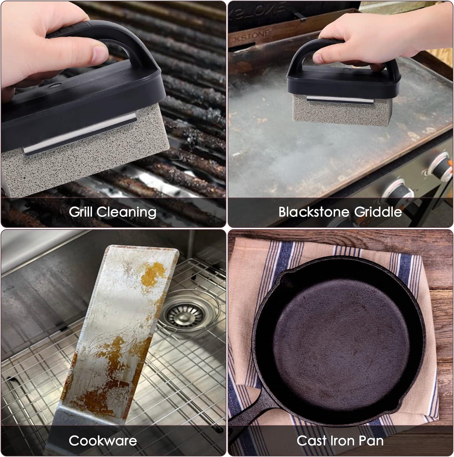 Blackstone Griddle Cleaning Brick Block Heavy Duty Grill Cleaning Stone Bricks Non Scratch Flat Top Seasoning Stone Griddle Scrubber Cleaner Remove Greases Stains Residue -3 Pack with Handle