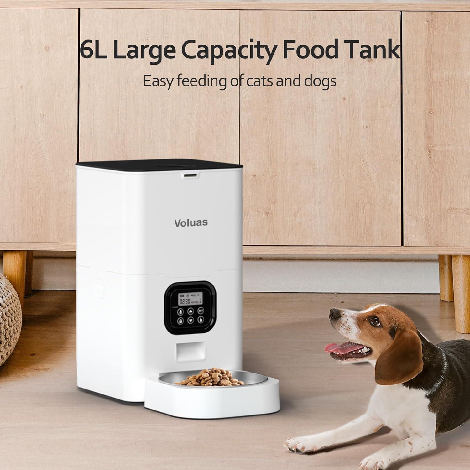 White and Black Automatic Pet Feeder with WiFi and Voice Recorder