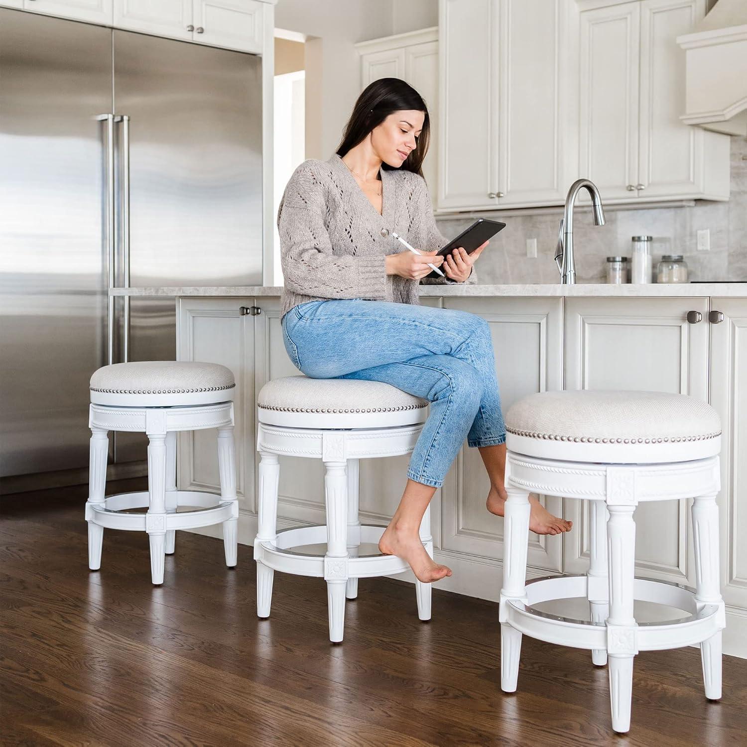 Maven Lane Pullman Backless Upholstered Kitchen Stool with Fabric Cushion Seat, Set of 4