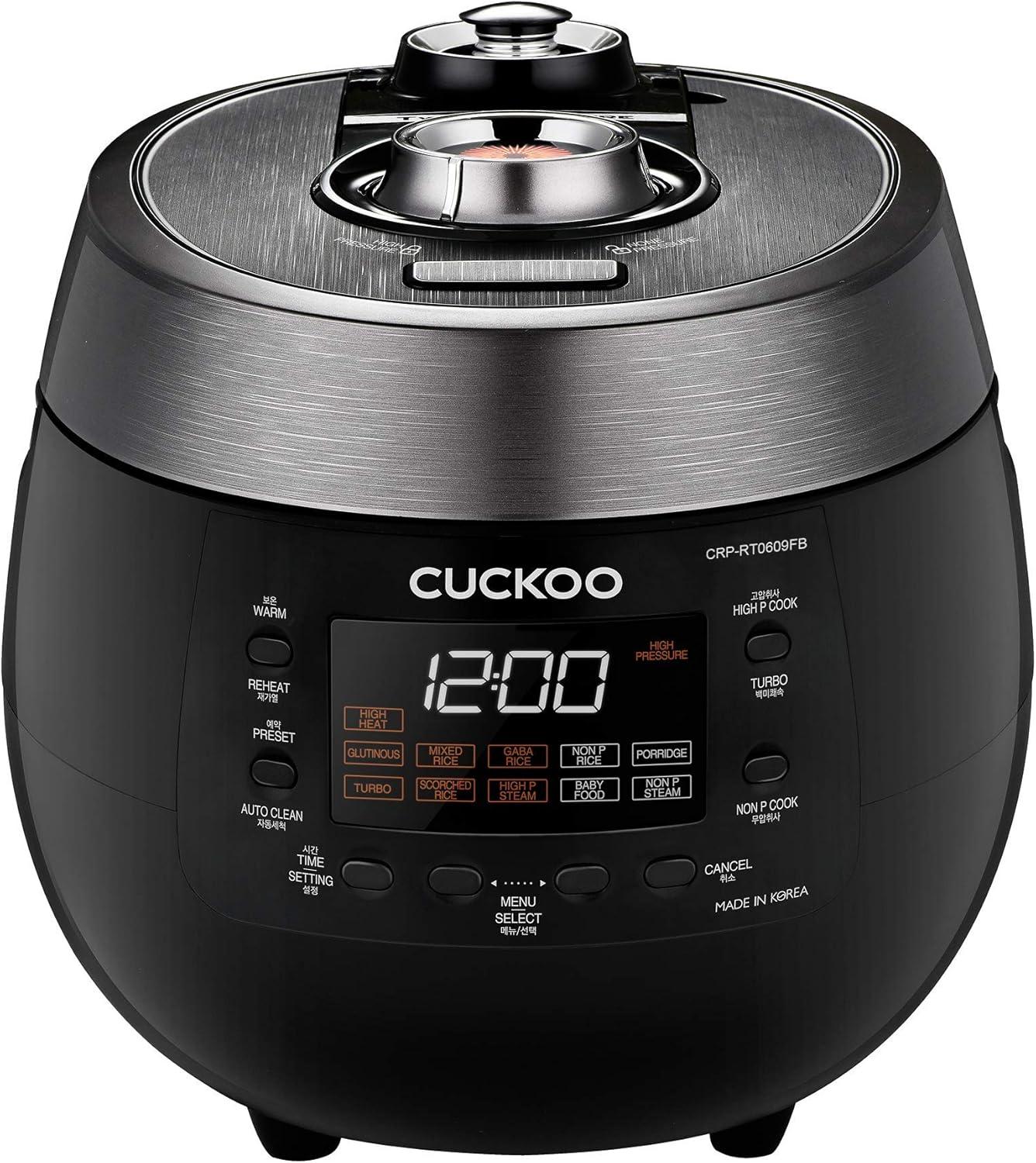 Cuckoo Electronics CUCKOO 6-Cup Twin Pressure Rice Cooker & Warmer with Nonstick Inner Pot, 14 Menu Options, Safe Steam Release, 3 Voice Guide, Auto Clean (Black) CRP-RT0609FB