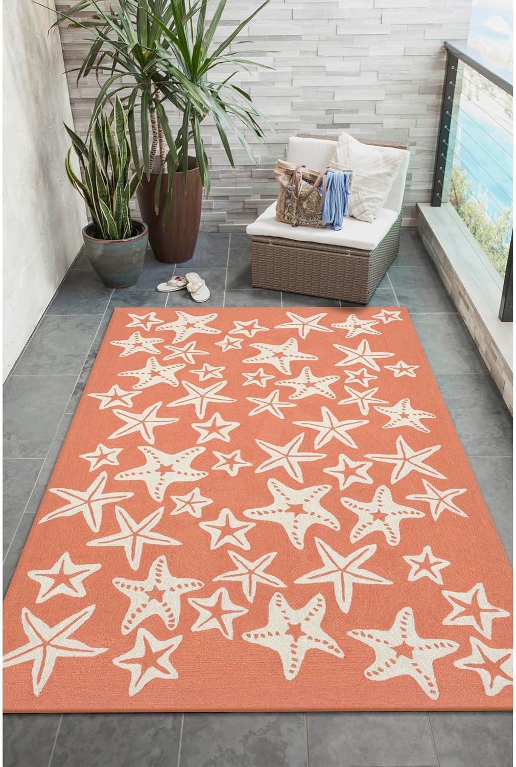 Capri Coral and White Starfish Hand-Tufted 5' x 7' Rug