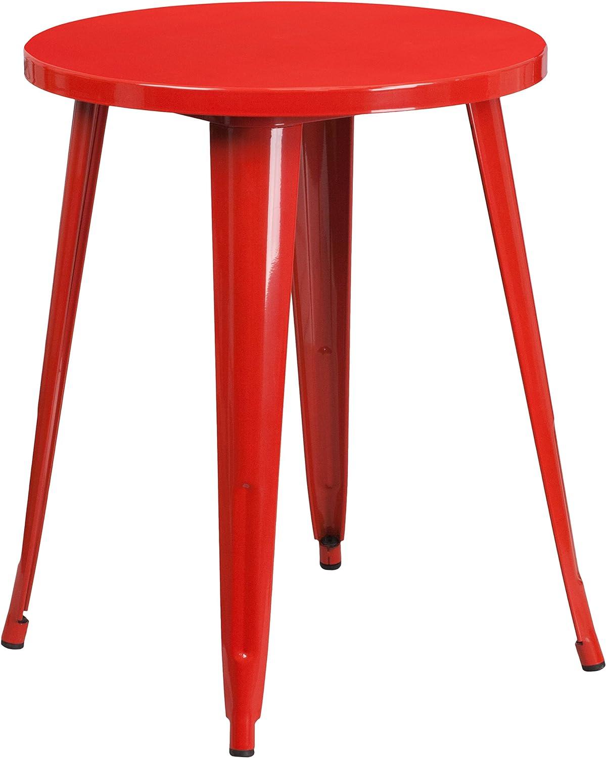 29" Retro-Modern Red Metal Round Indoor-Outdoor Dining Table