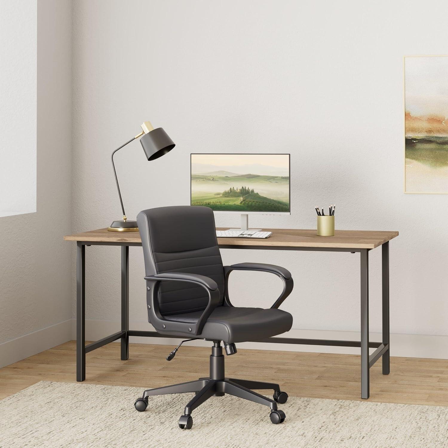 24396771 Leather Mid-Back Manager Chair, Black