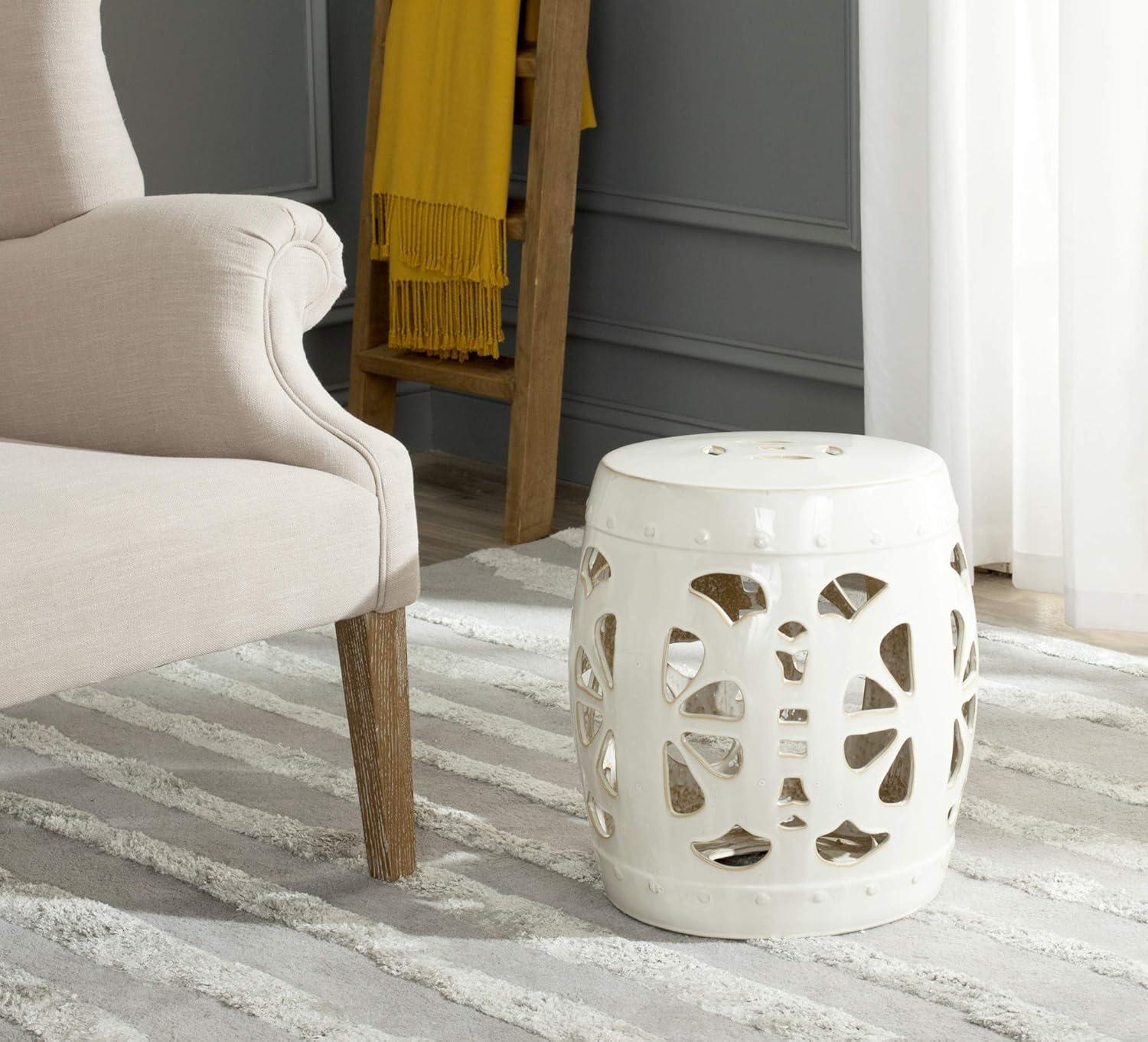 Stencil Blossom White Ceramic Garden Stool