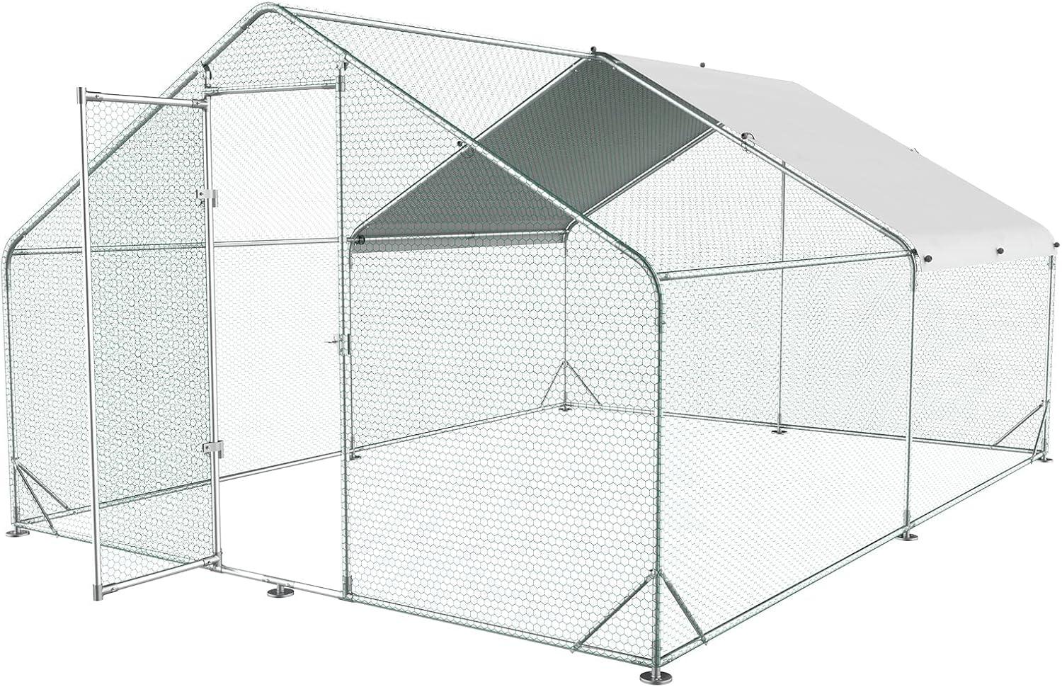 Large Metal Chicken Coop with Waterproof Cover