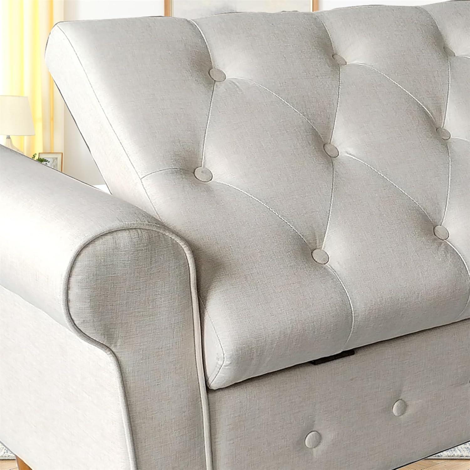 62"" Bedroom Tufted Button Storage Bench, Long Linen Upholstered Storage Ottoman Bench with Rolled Armrest, End of Bed Bench, Window Bench for Bedroom, Living Room, Entryway (Beige), 1