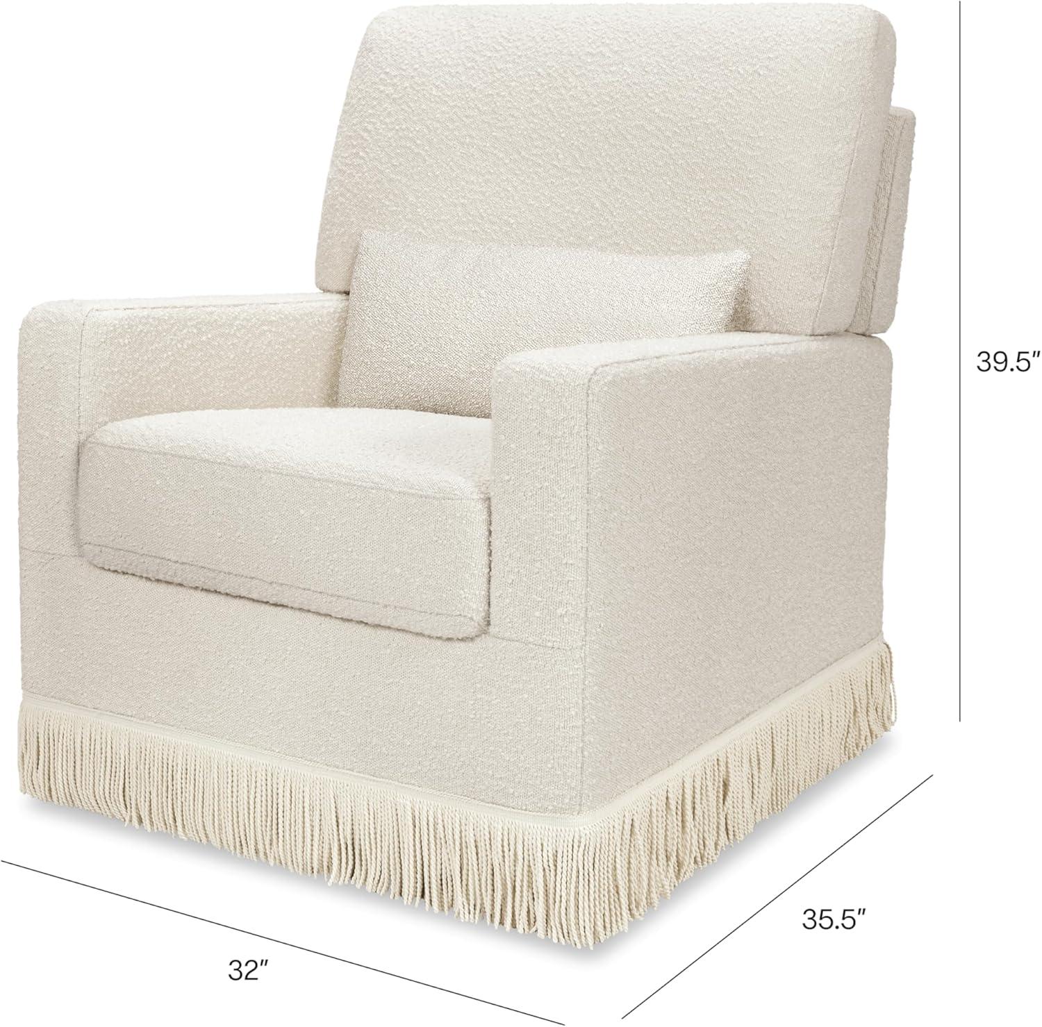 Namesake Crawford Pillowback Comfort Swivel Glider - Ivory Boucle with Ivory Tassel Fringe