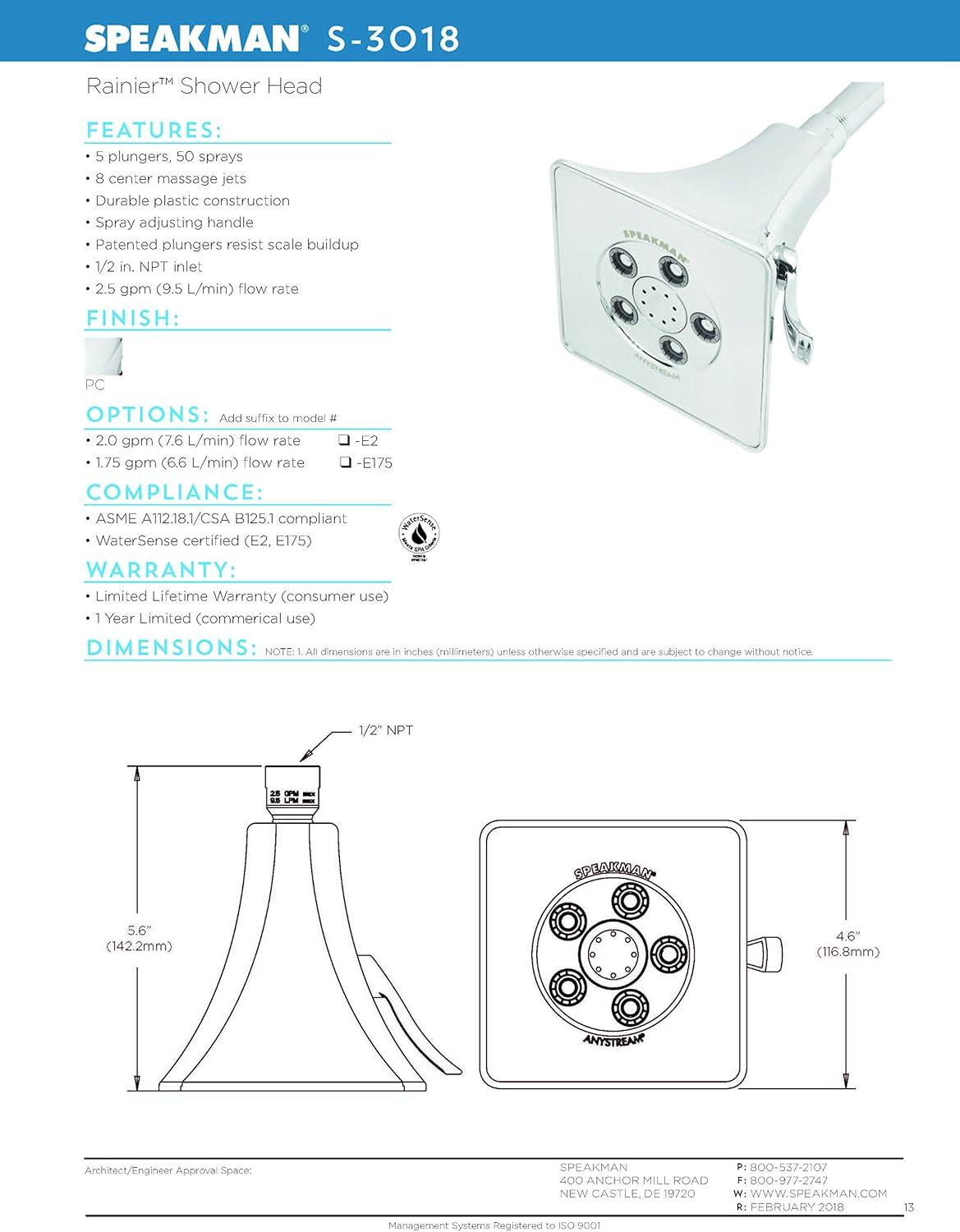 Rainier 2.0 GPM Adjustable Shower Head