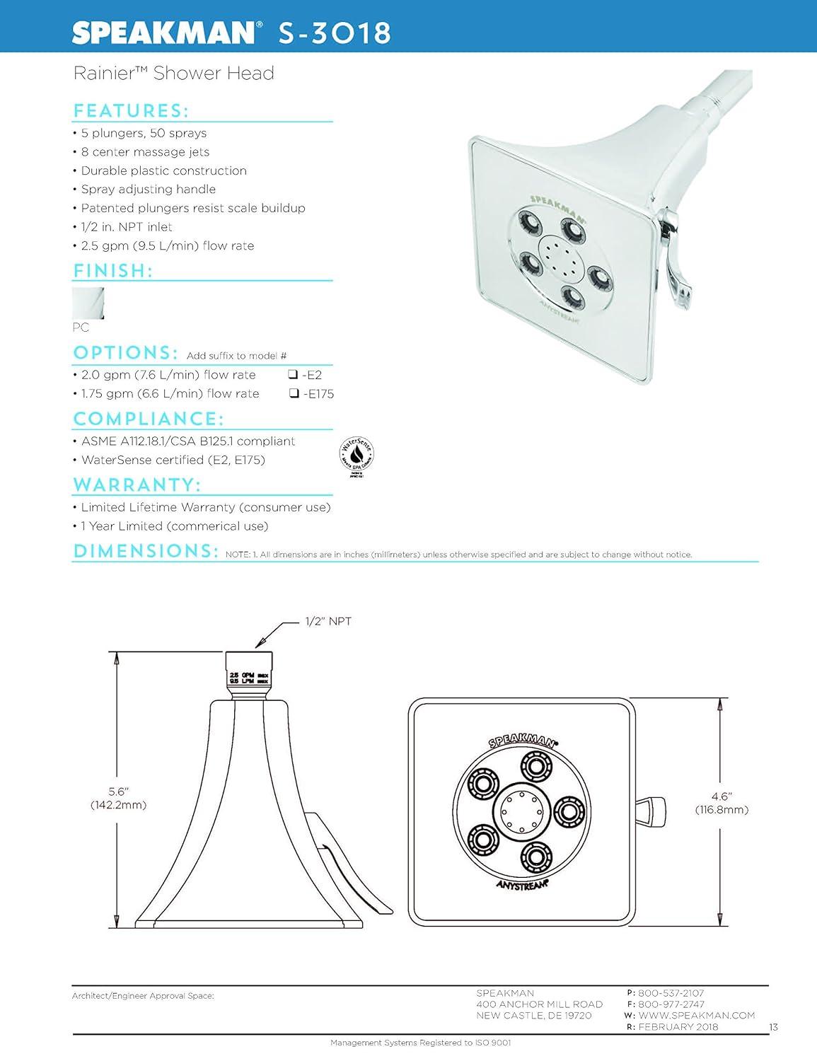 Rainier 2.0 GPM Adjustable Shower Head
