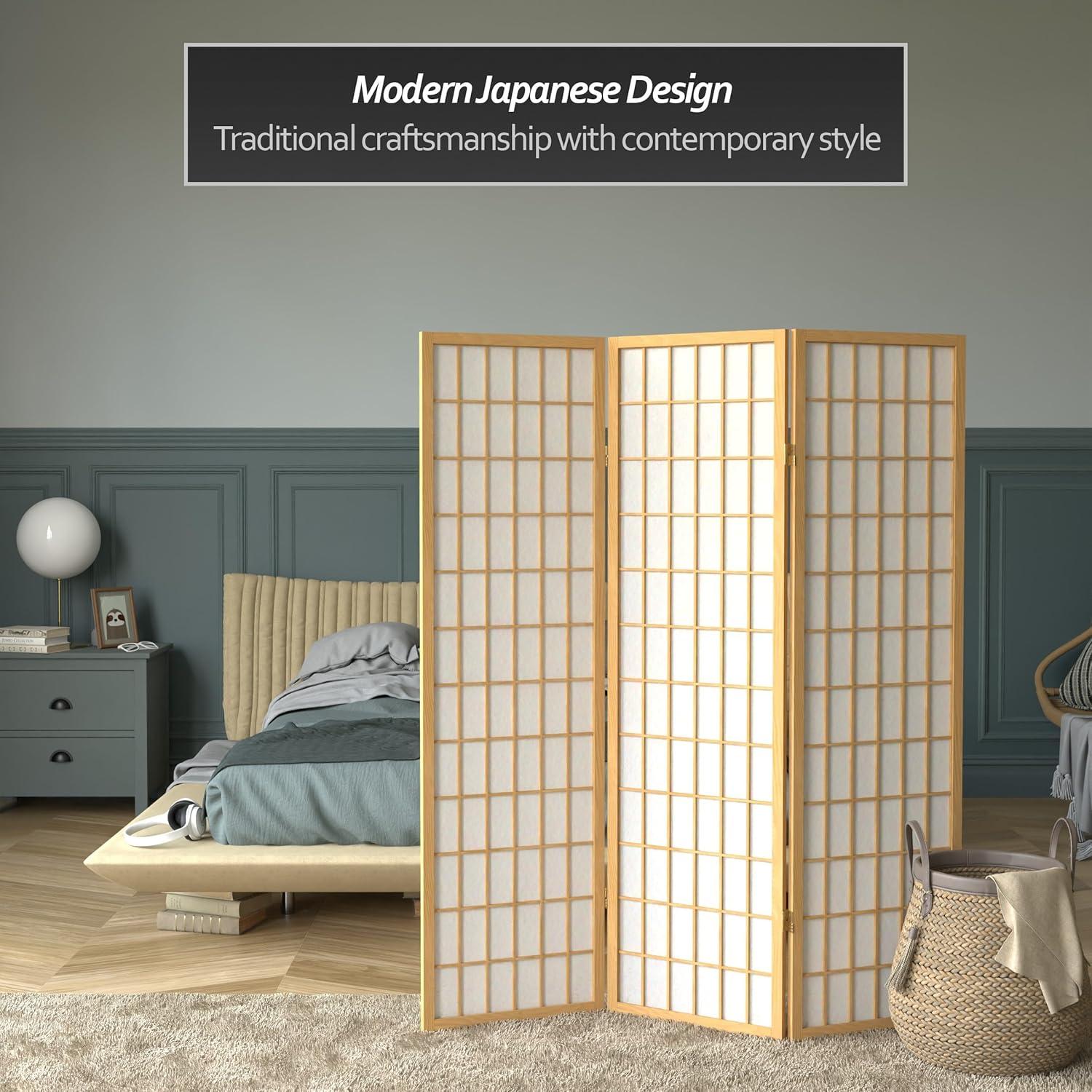 Oriental Furniture 5 Ft Tall Window Pane Shoji Screen, Natural color, 3 panel