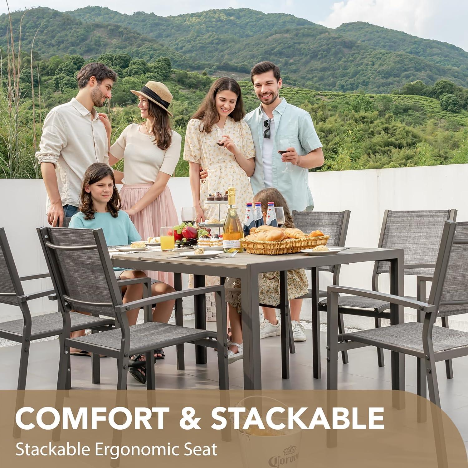 Gray 7-Piece Outdoor Dining Set with Wood-Like Table Top