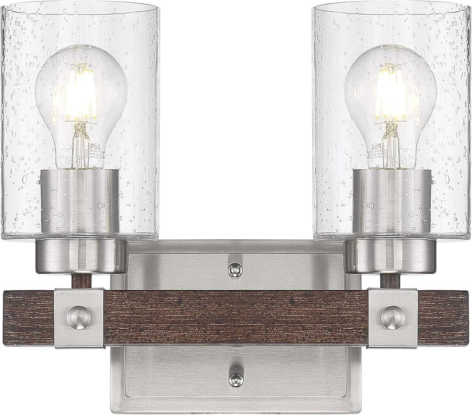 Arabel 2-Light Brushed Nickel and Nutmeg Wood Vanity Fixture