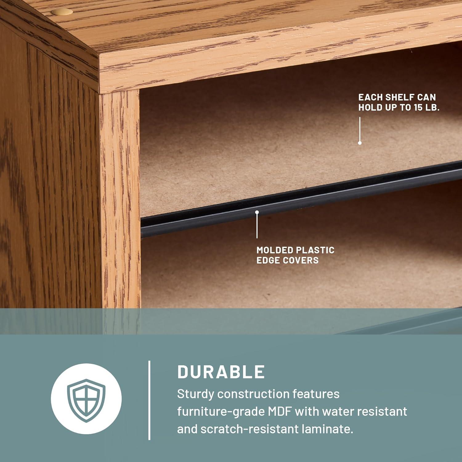 HomeStock Classic Charm Wood Adjustable Literature Organizer, 24 Compartment, Medium Oak, 11.75"D x 39.25"W x 16.25"H.