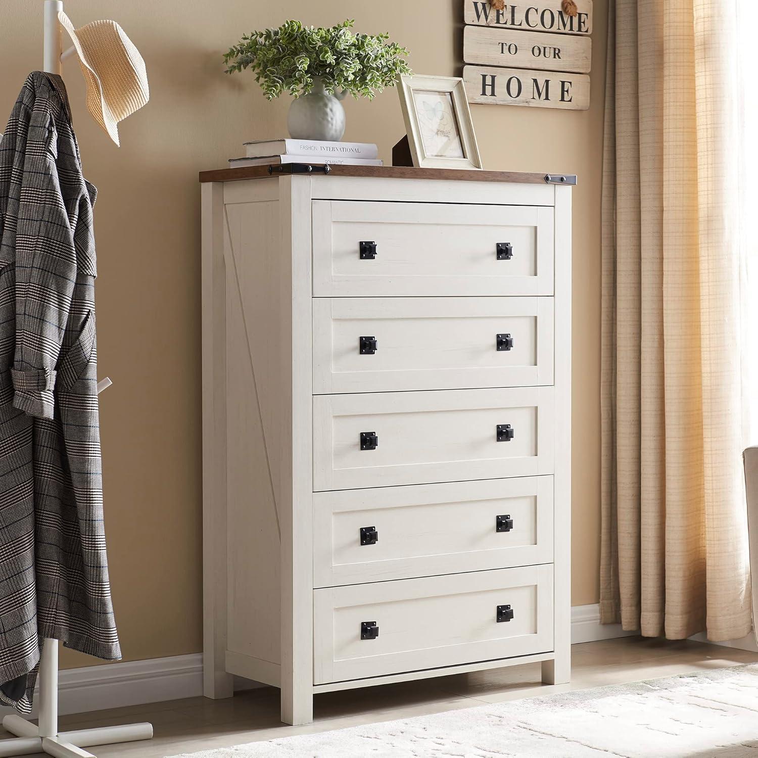 Grantville Farmhouse 5 - Drawers Dresser Organizer, Rustic Tall Chest of Drawers for Bedroom