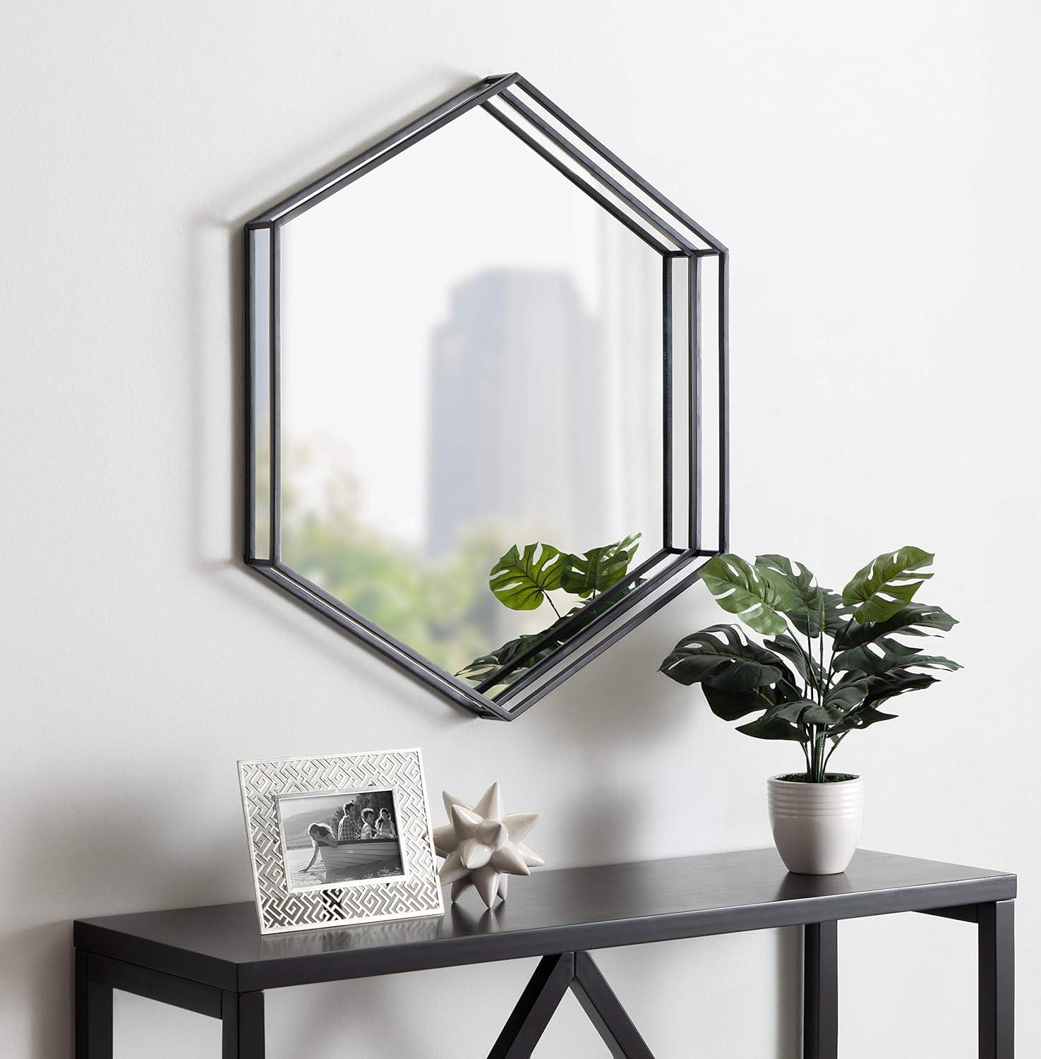 30" x 26" Felicia Hexagon Wall Mirror Black - Kate & Laurel All Things Decor