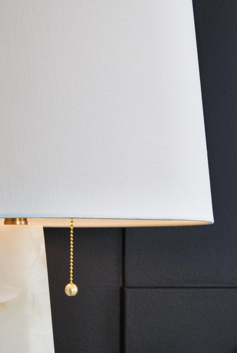 White Resin and Alabaster Table Lamp with Fabric Shade