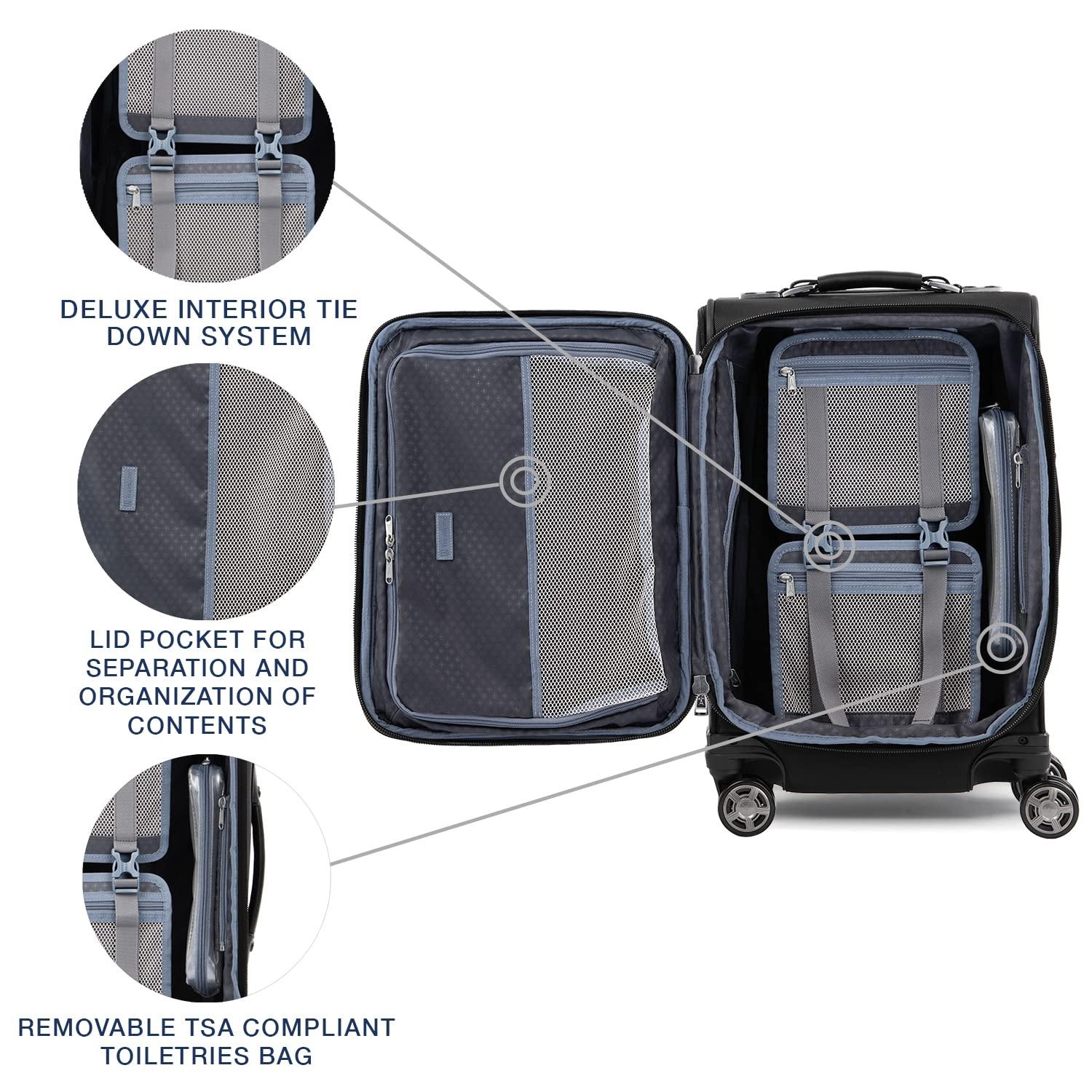 Travelpro Platinum Elite Softside Expandable Carry on Luggage, 8 Wheel Spinner Suitcase, USB Port, Laptop and Tablet Sleeves, Men and Women, Shadow Black, Carry On 20-Inch