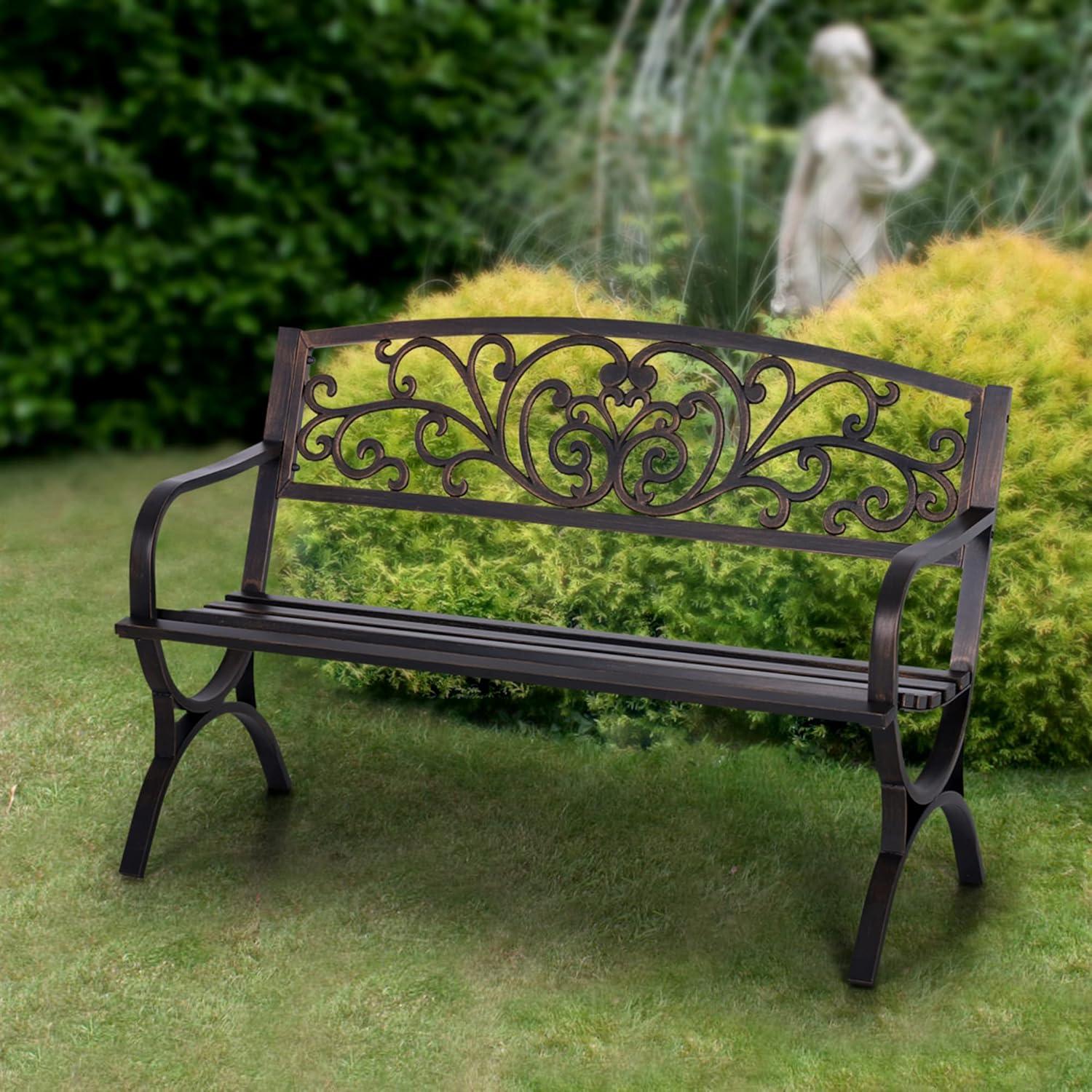 Legahome Steel Back Support and Waterproof Garden Bench, Bronze