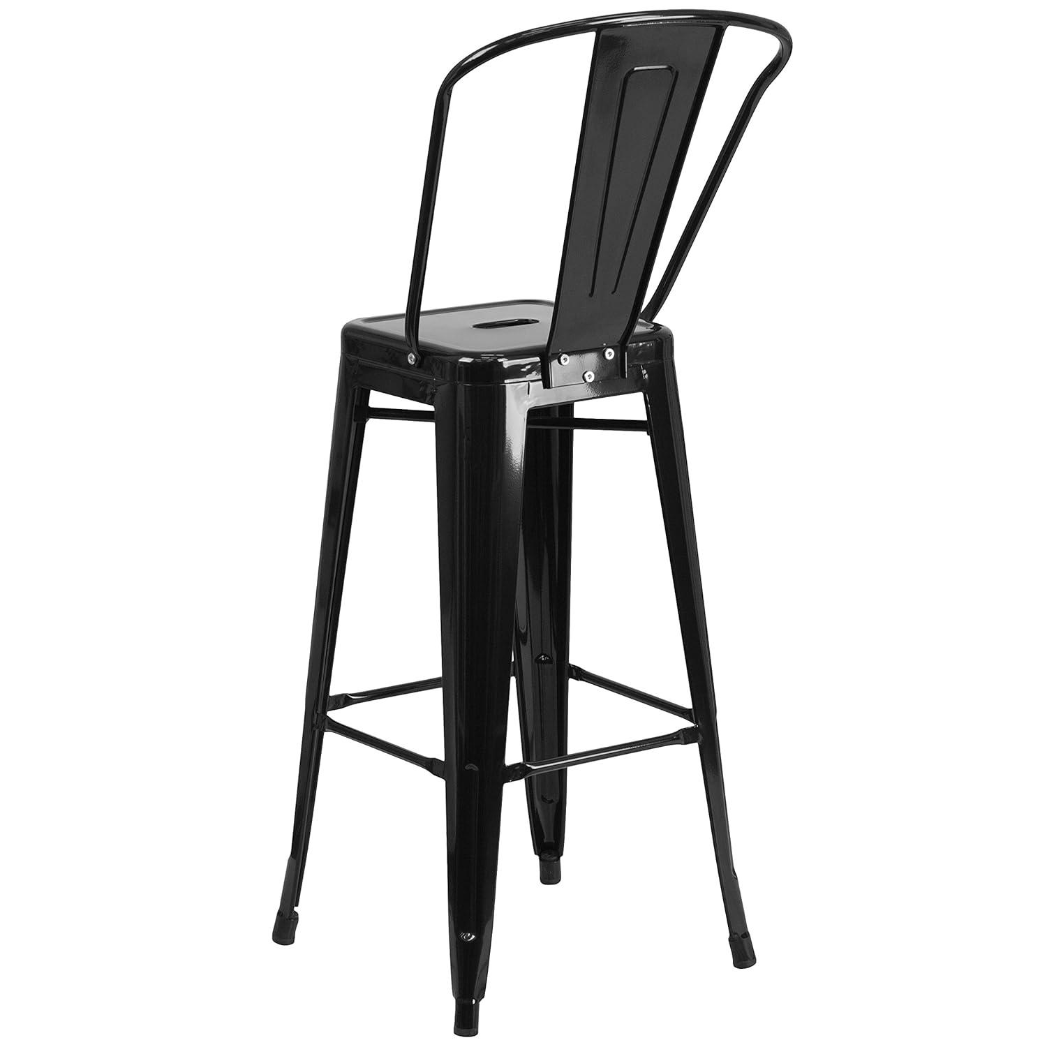 Merrick Lane White 30" High Metal Bar Height Stool with Removable Back for Indoor-Outdoor Use