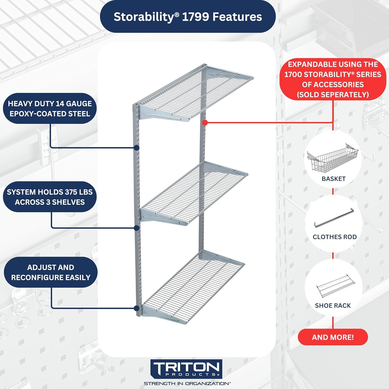 Triton Products Heavy Duty 3 Tier Wire Shelf, Gray, 375 lb. Capacity