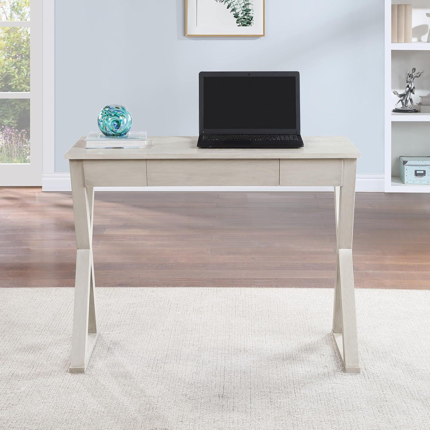 Marna Writing Desk w/ Drawer in Engineered Wood Weathered White Finish