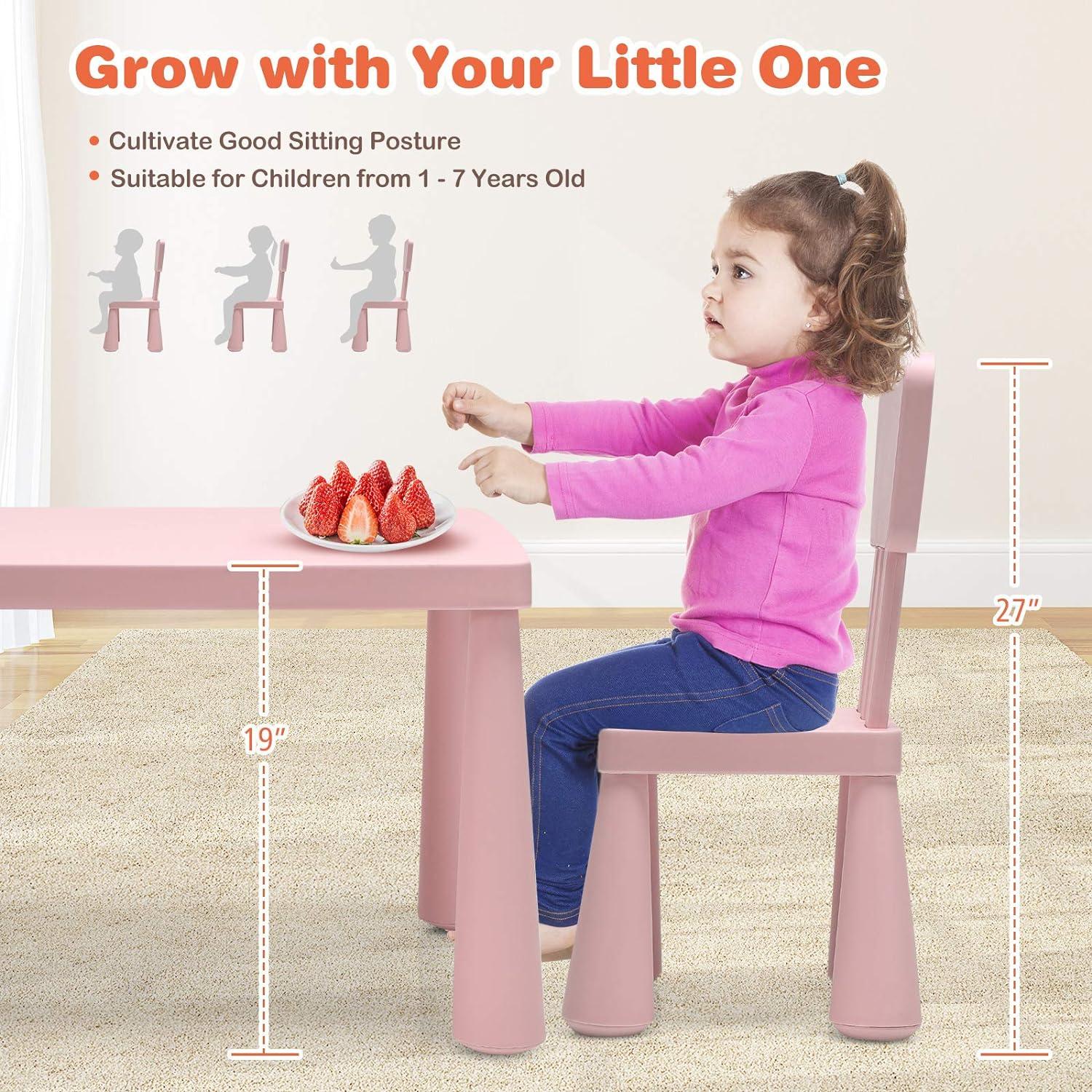 Kids Table and Chair Set 3-Piece Set Toddler Furniture Pink