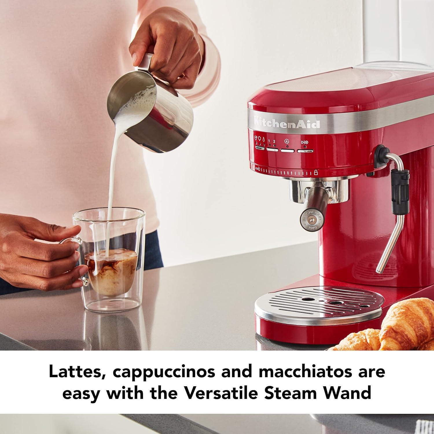 KitchenAid Semi-Automatic Espresso Machine - Empire Red: 15 Bars Pressure, 47oz Capacity, Dishwasher-Safe Parts
