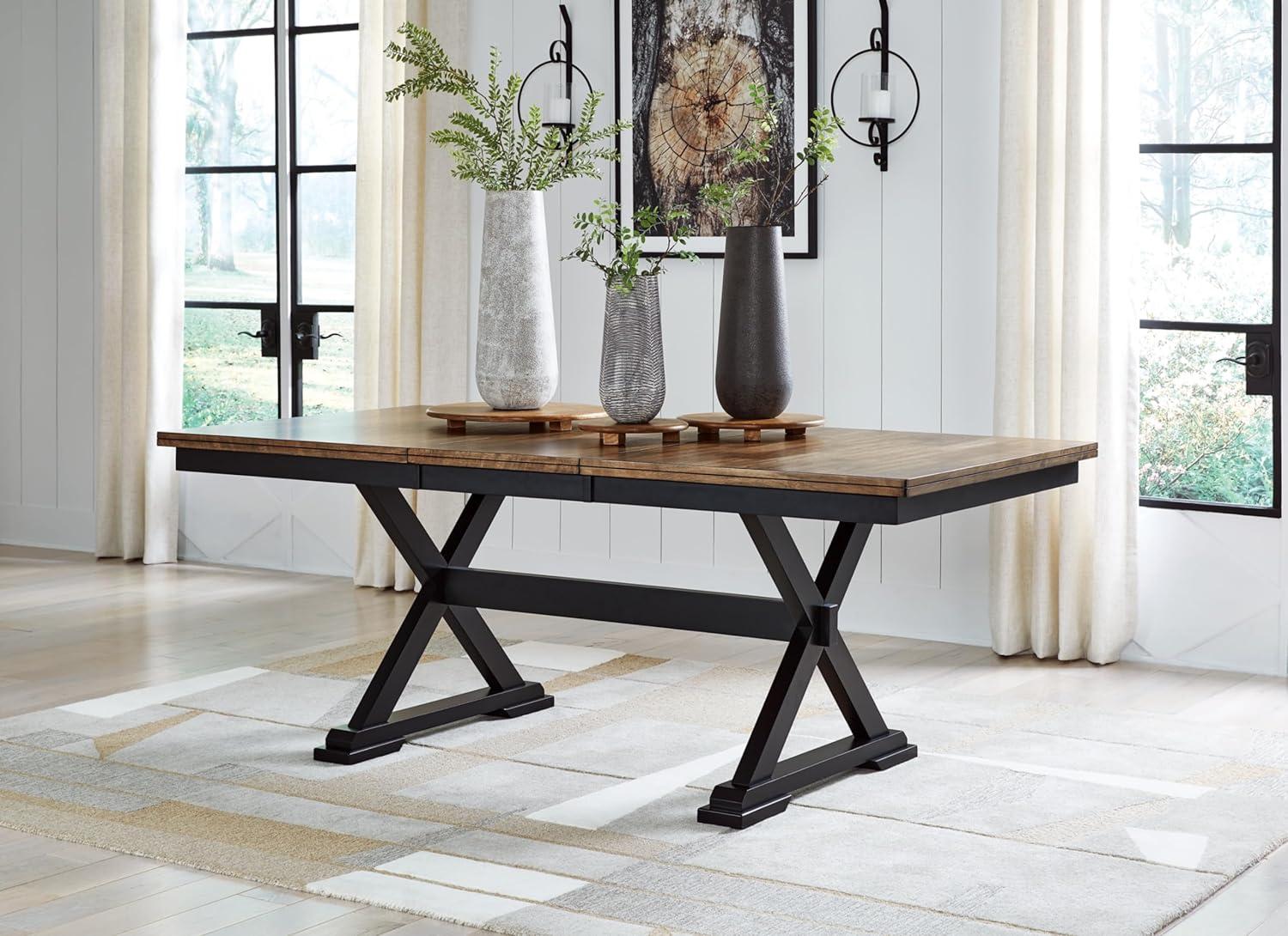 Black and Brown Extendable Farmhouse Dining Table with Butterfly Leaf