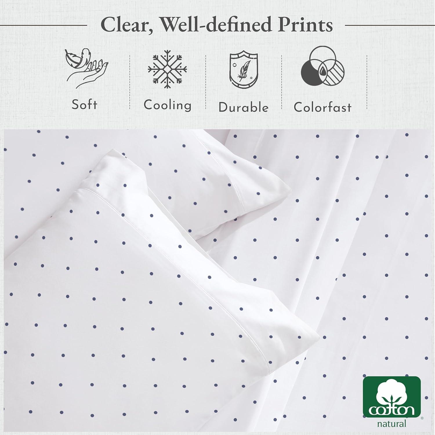 400 Thread Count 100% Cotton Printed Navy Dot Blue 4 Piece Sheet Set - King - California Design Den